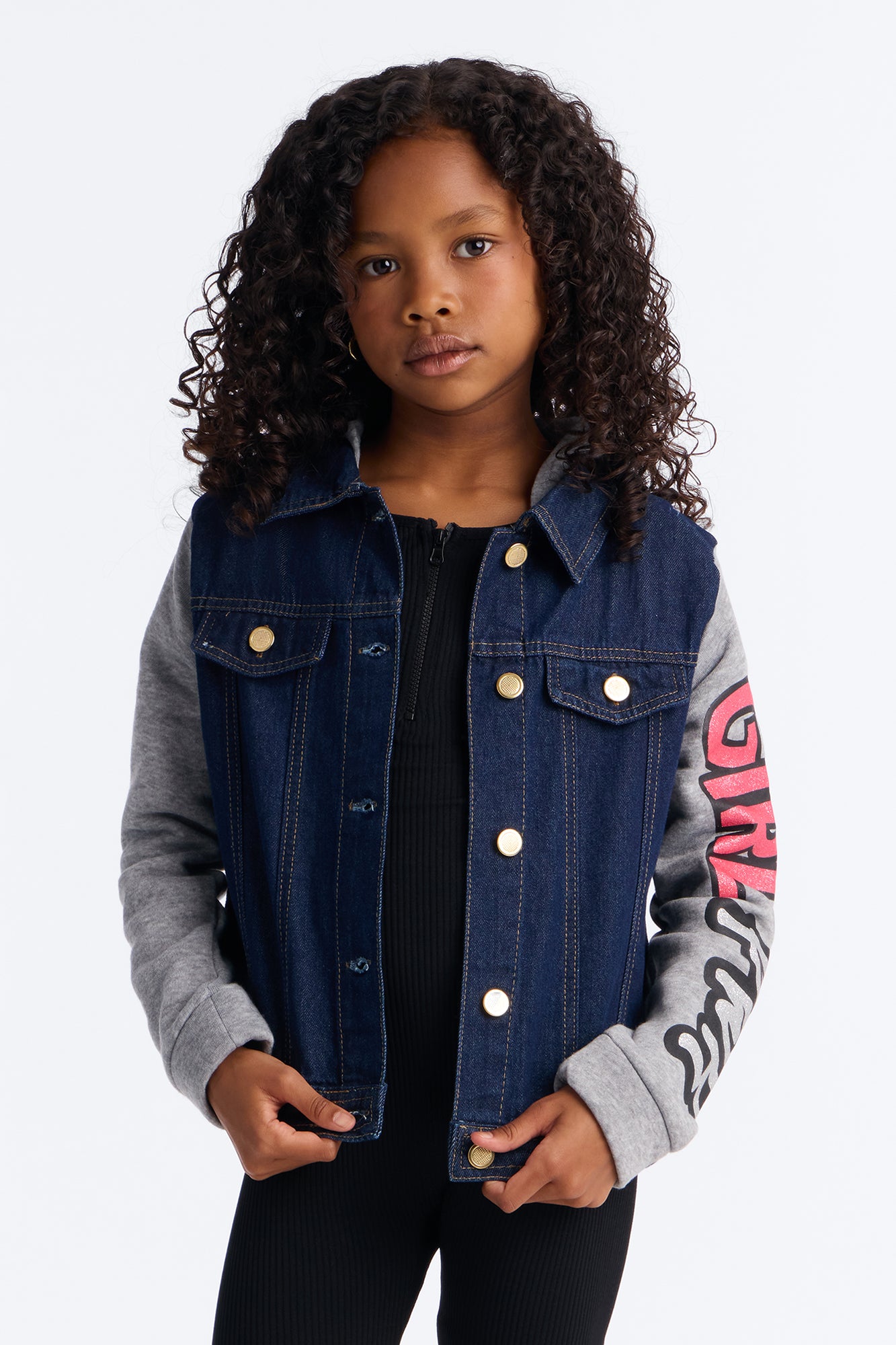 Mini Girl Pwr Denim And Fleece Jacket - Heather/Combo