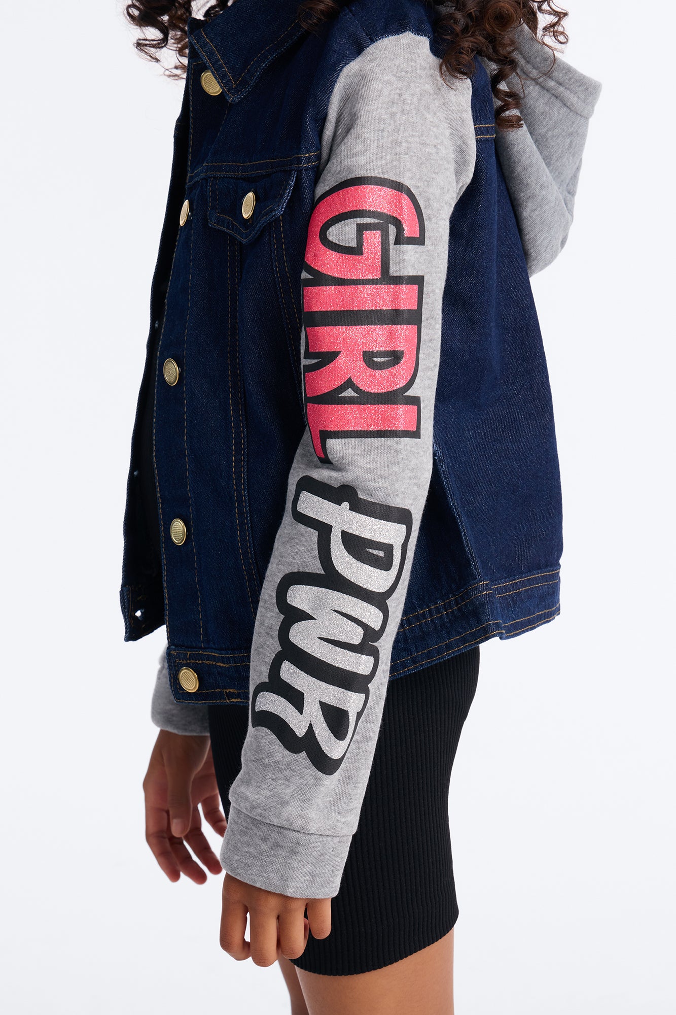 Mini Girl Pwr Denim And Fleece Jacket - Heather/Combo