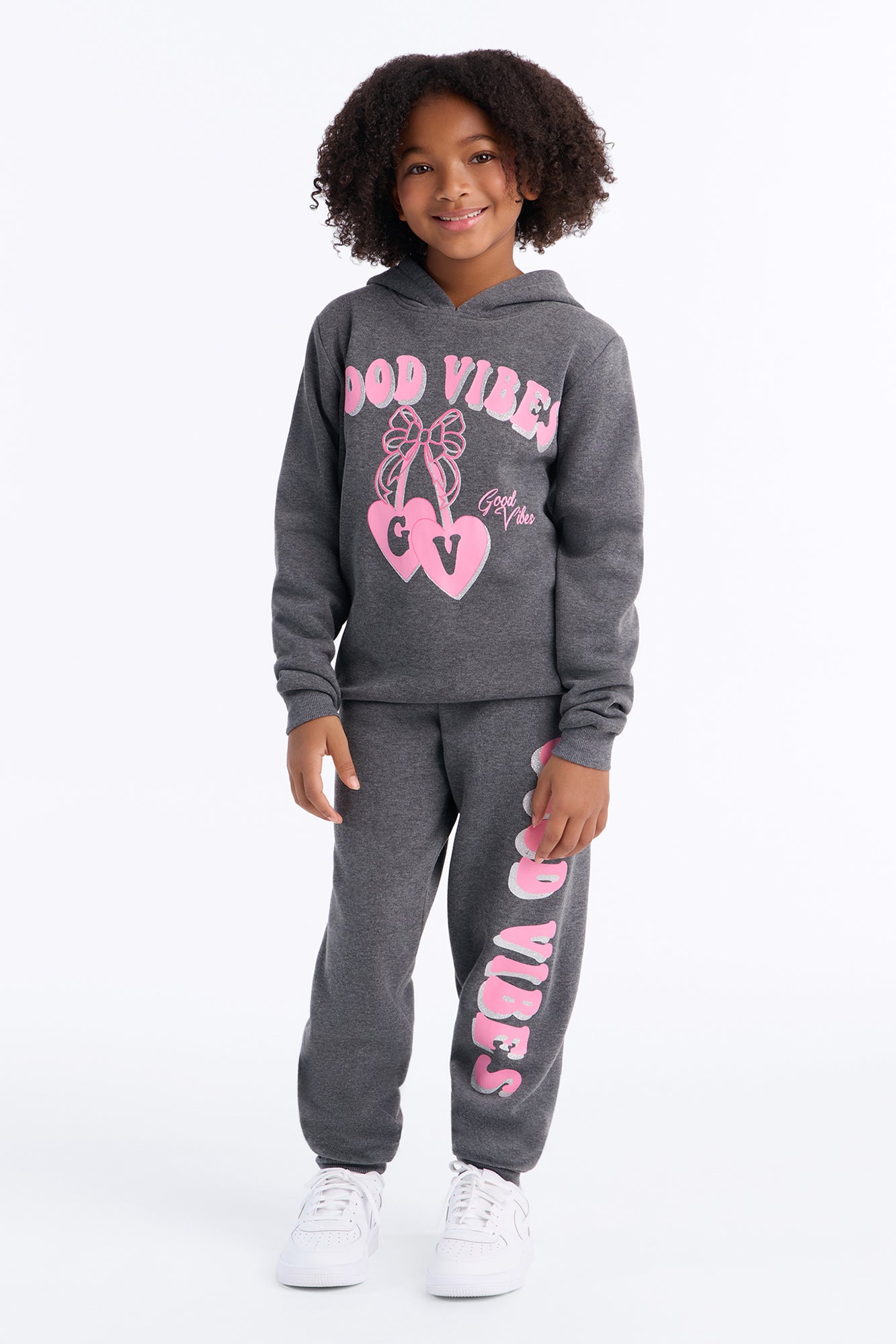 Mini Cherry Good Vibes Jogger Pant Set - Charcoal