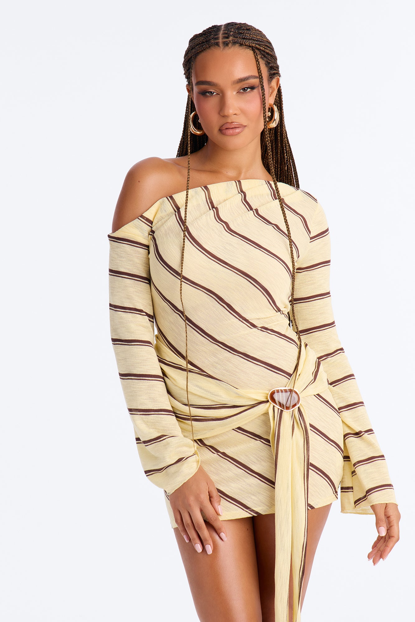 Sophie Striped Long Sleeve Sweater Mini Dress - Yellow/combo