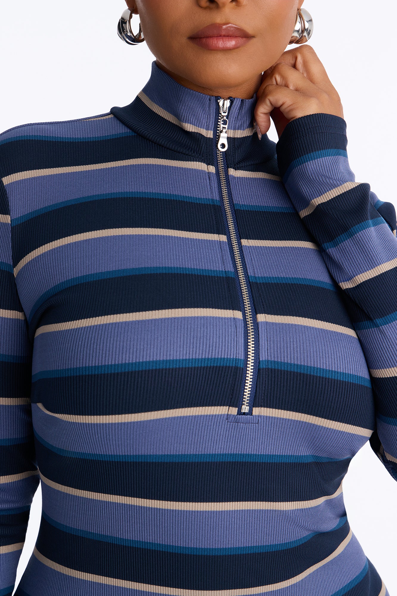 Casual Charm Striped Ribbed Midi Dress - Blue/combo