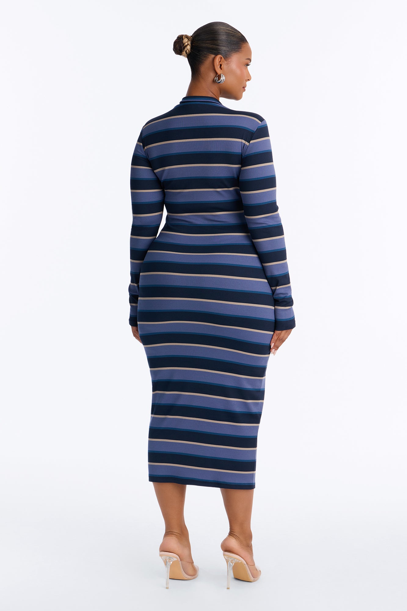 Casual Charm Striped Ribbed Midi Dress - Blue/combo