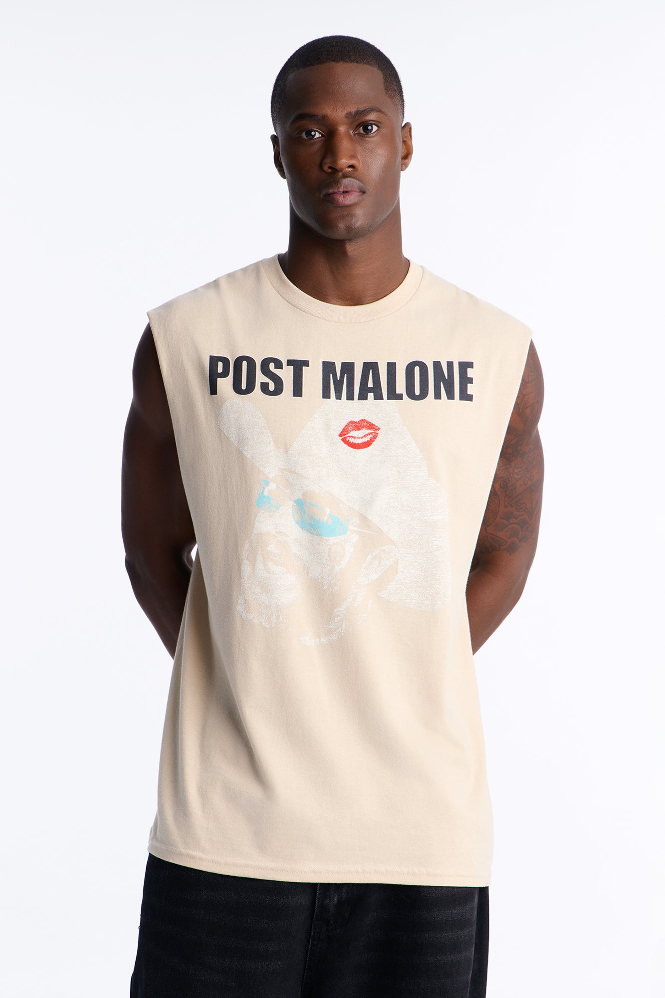 Post Malone Cowboy Hat Oversized Muscle Tee - Sand
