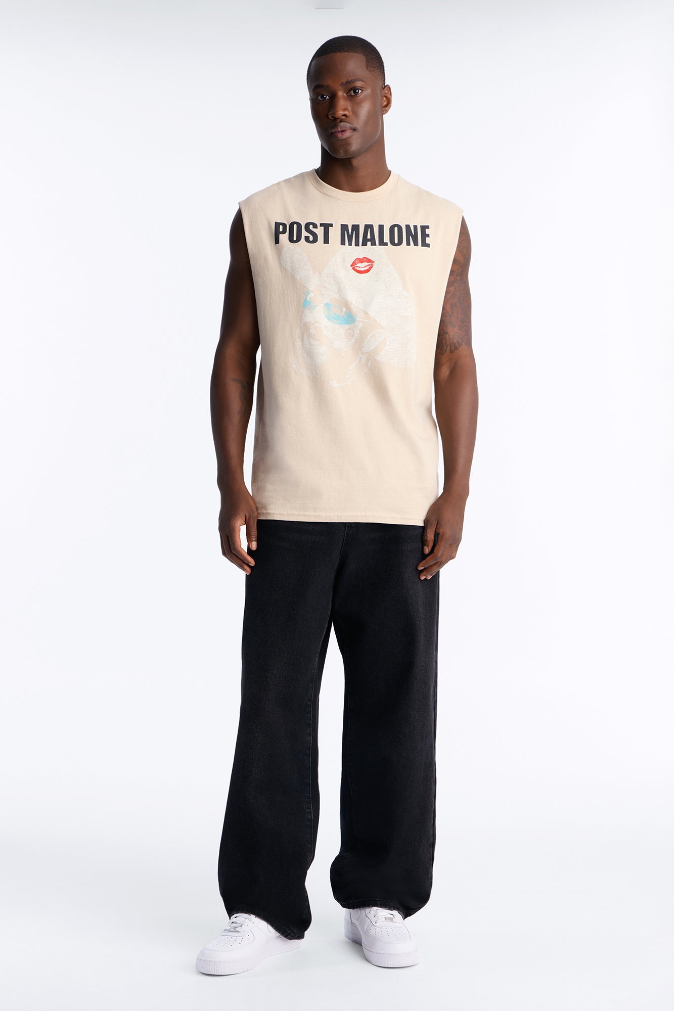 Post Malone Cowboy Hat Oversized Muscle Tee - Sand