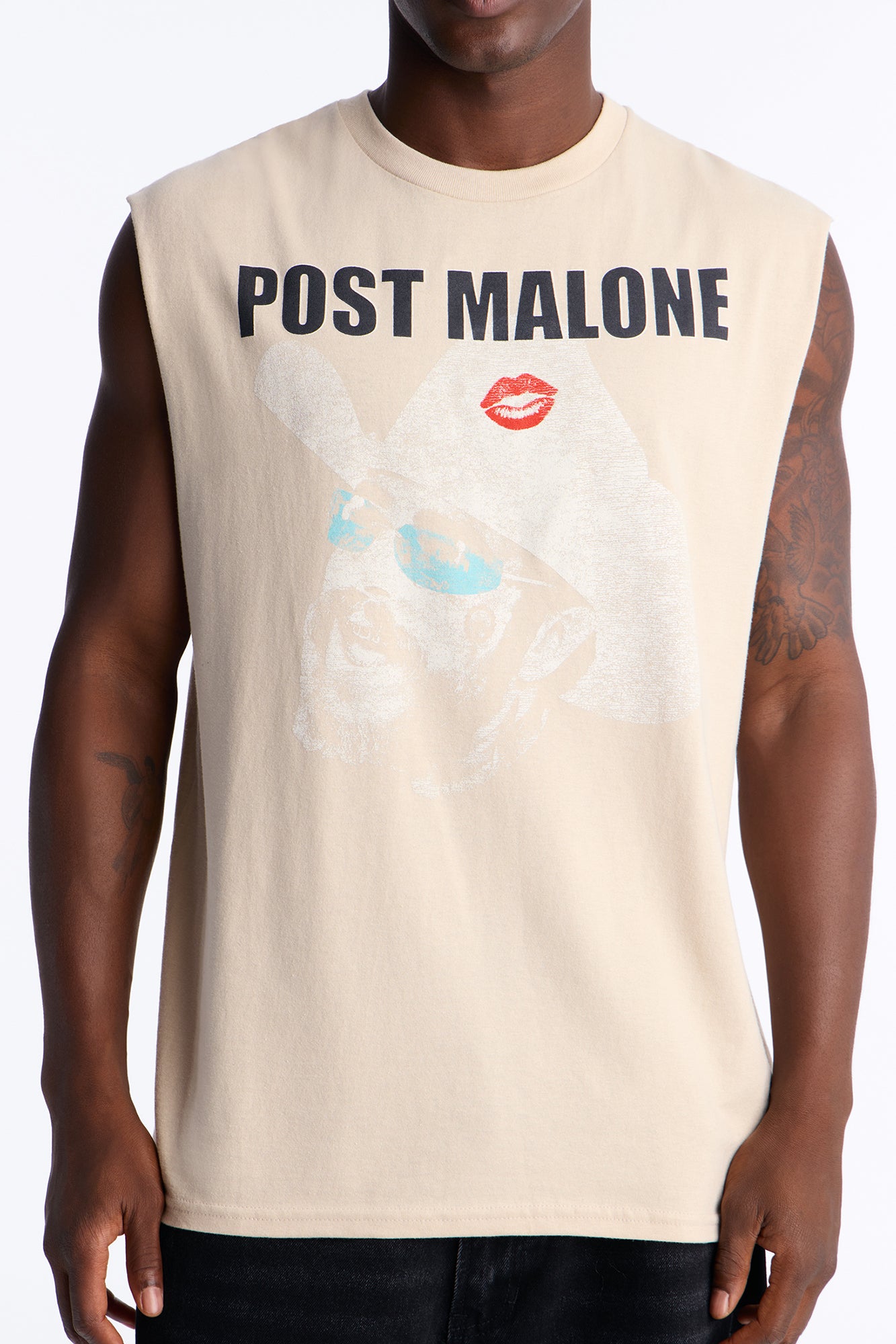 Post Malone Cowboy Hat Oversized Muscle Tee - Sand