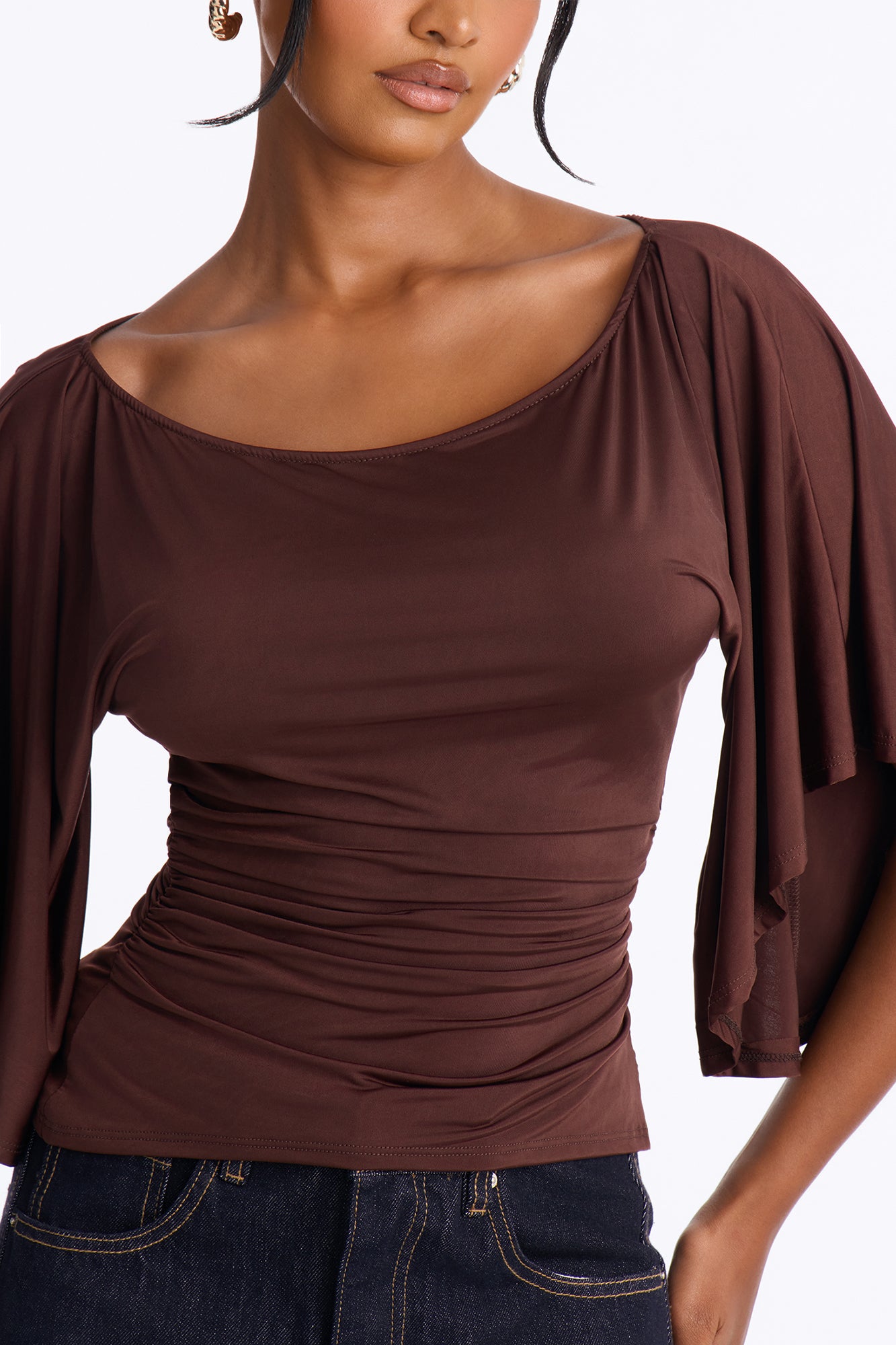 Cierra Cinched Waist Short Sleeve Top - Chocolate