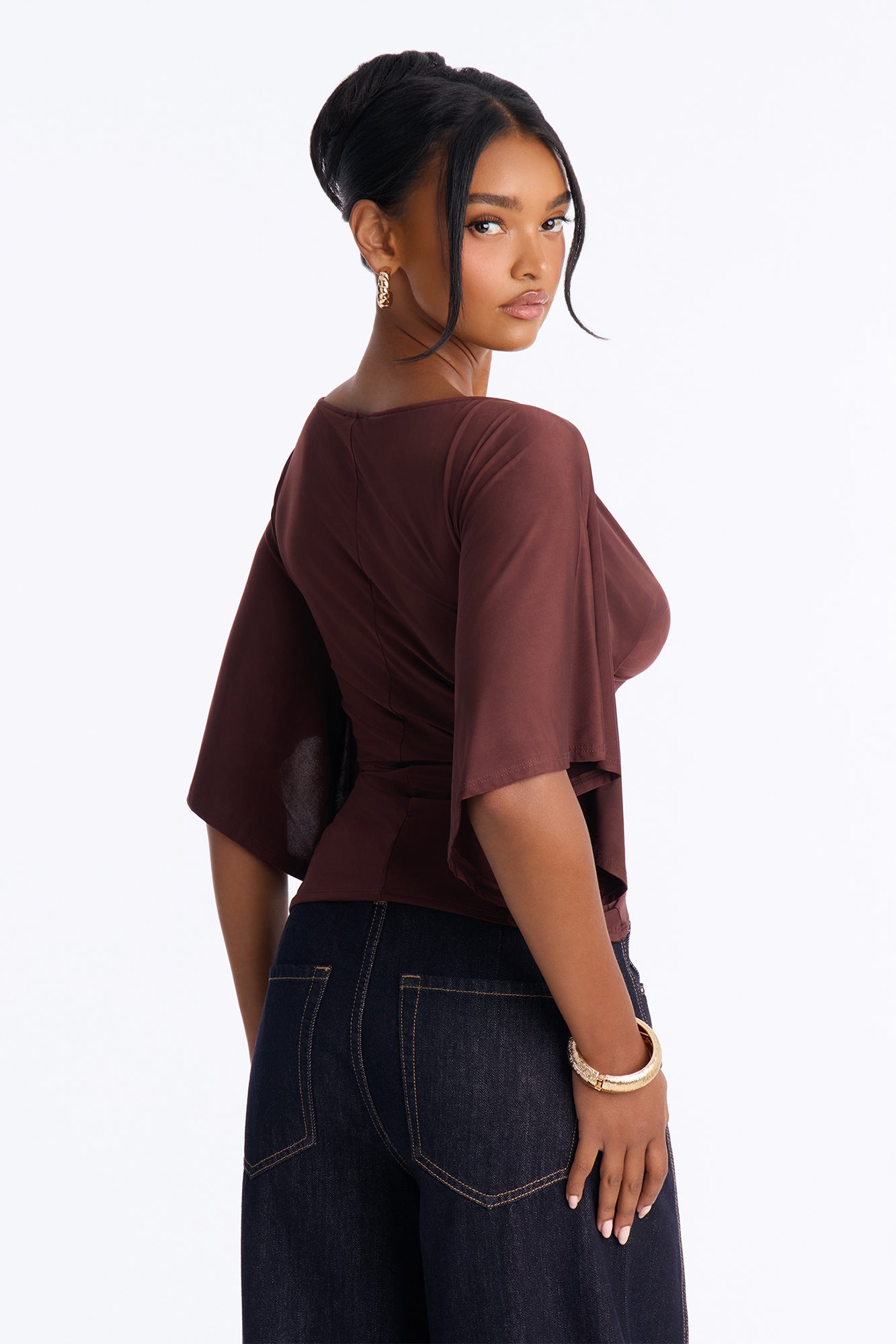 Cierra Cinched Waist Short Sleeve Top - Chocolate