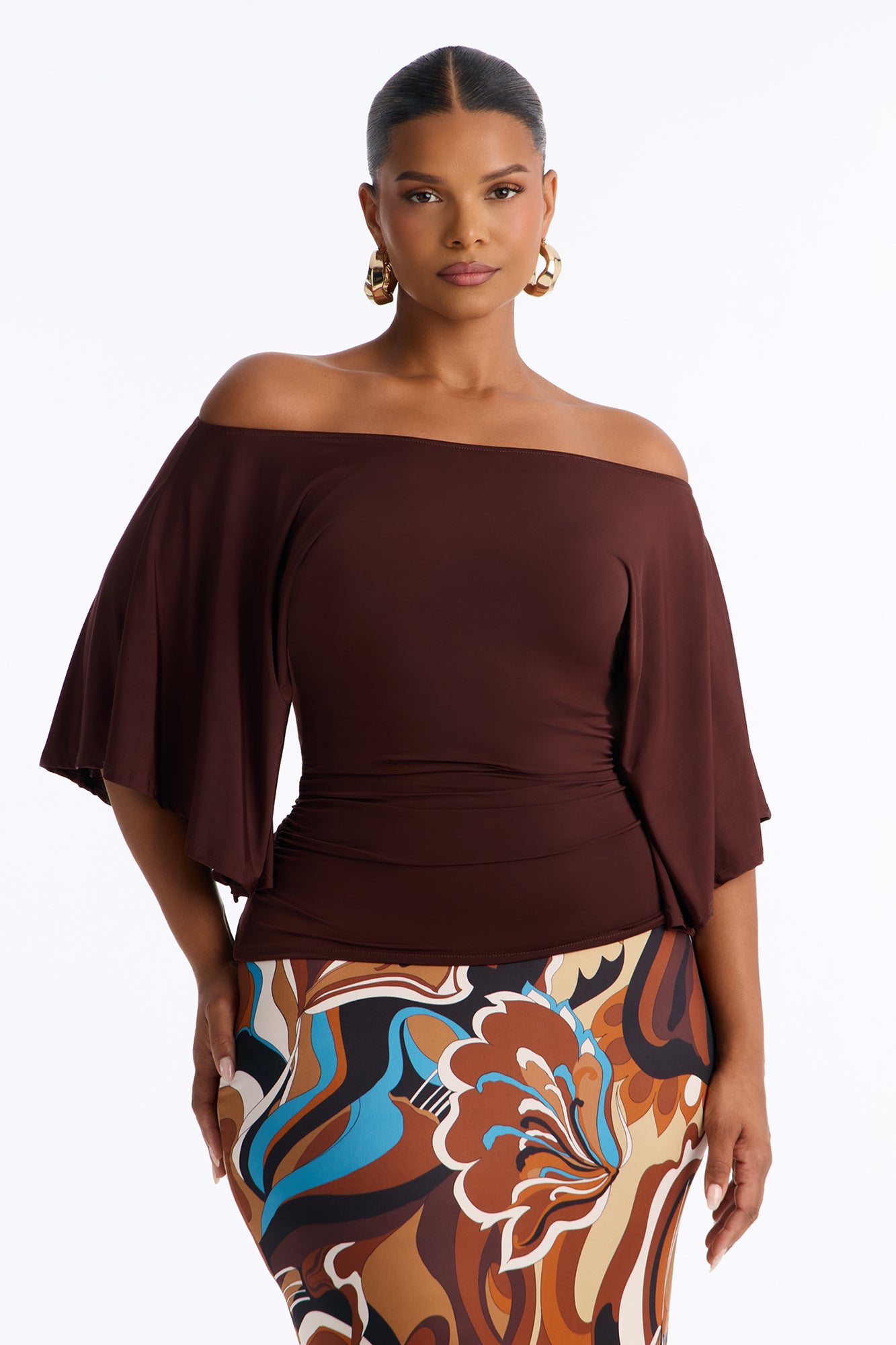 Cierra Cinched Waist Short Sleeve Top - Chocolate
