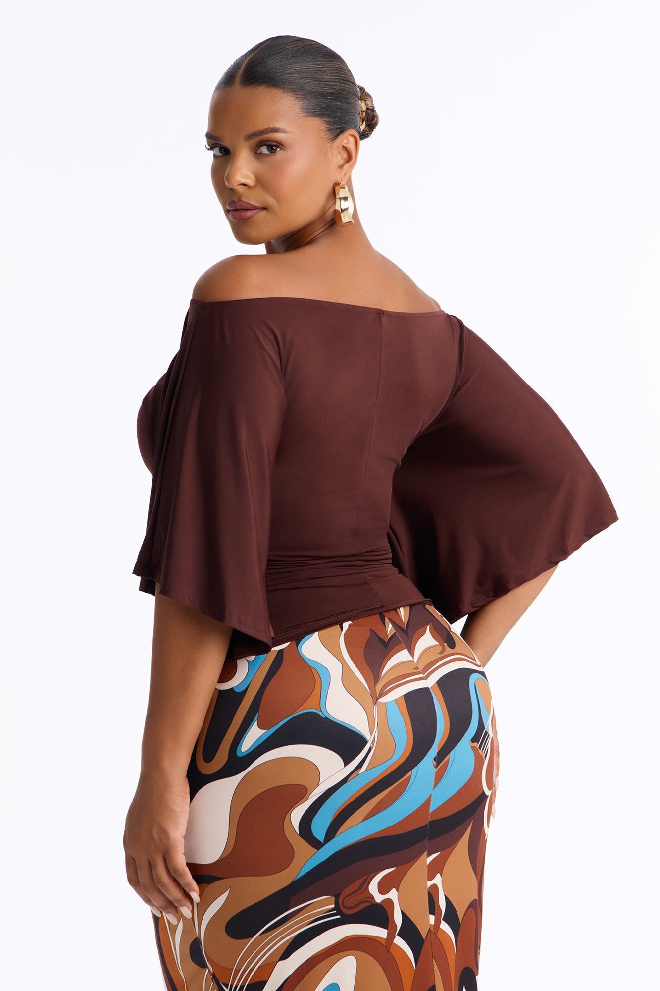 Cierra Cinched Waist Short Sleeve Top - Chocolate