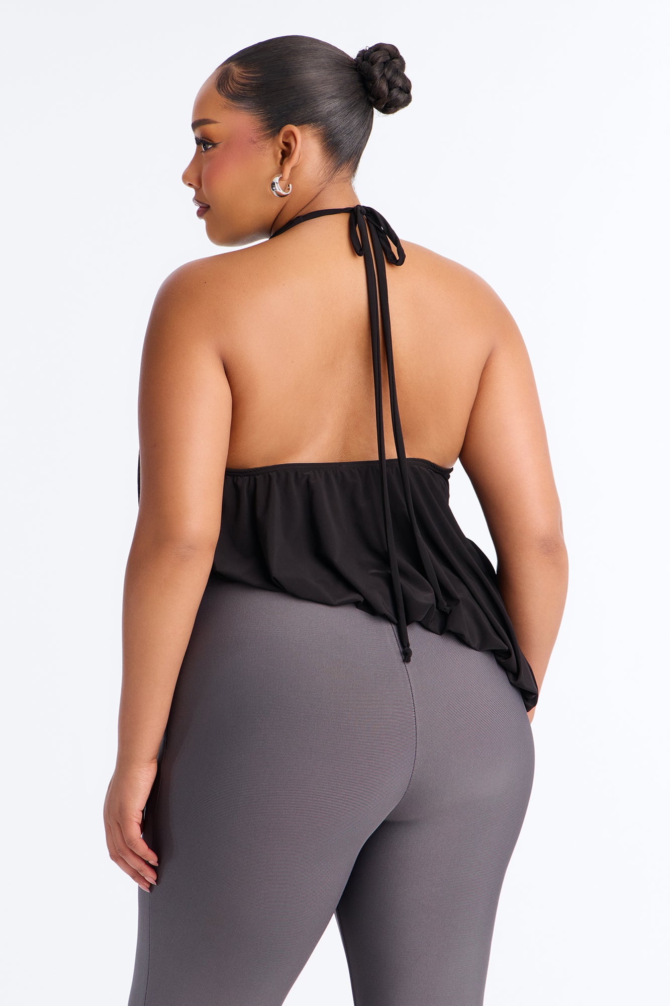 Selena Ruched Asymmetrical Halter Top - Black