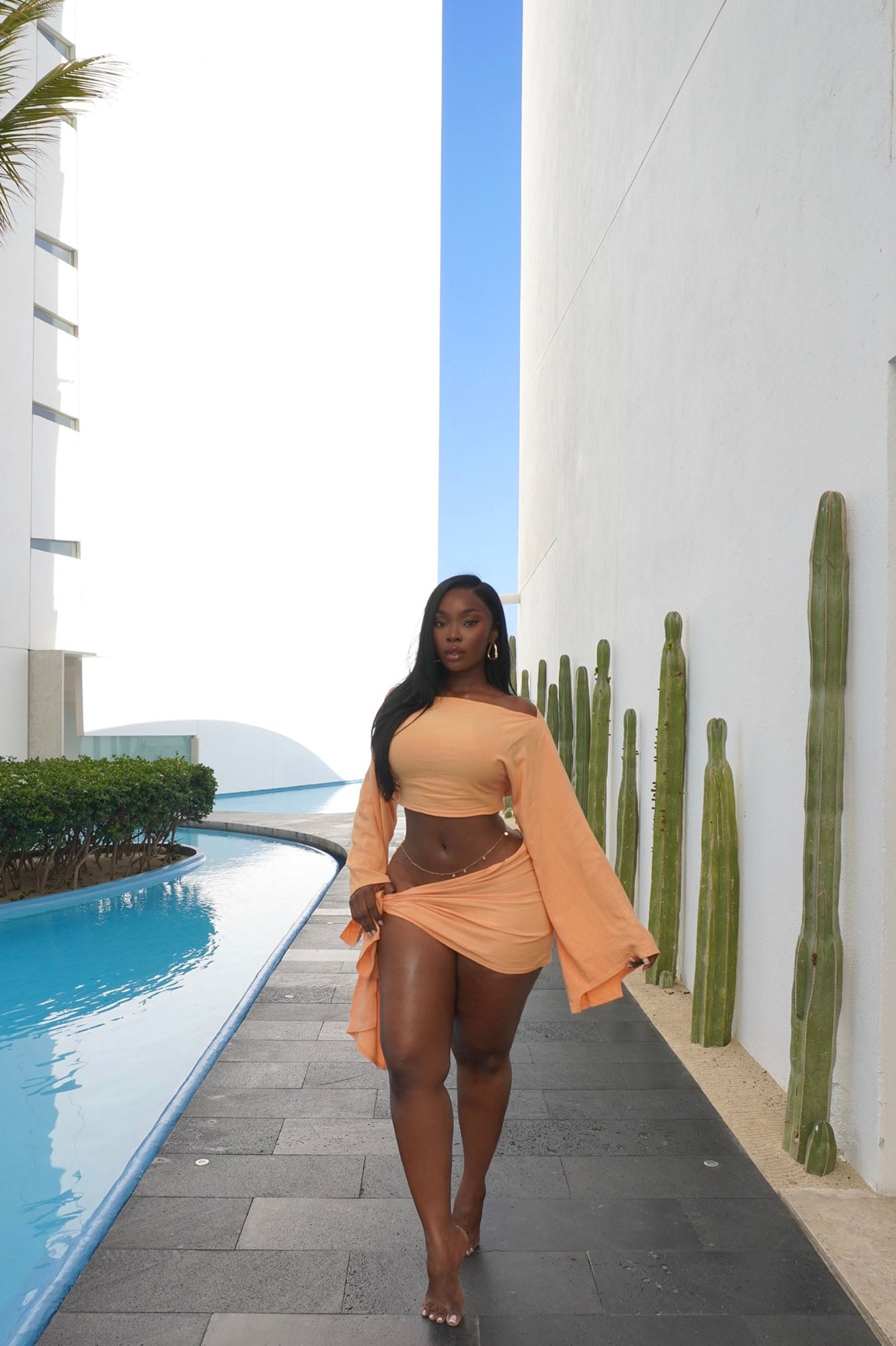 Summer Nights Linen Skirt Set - Peach