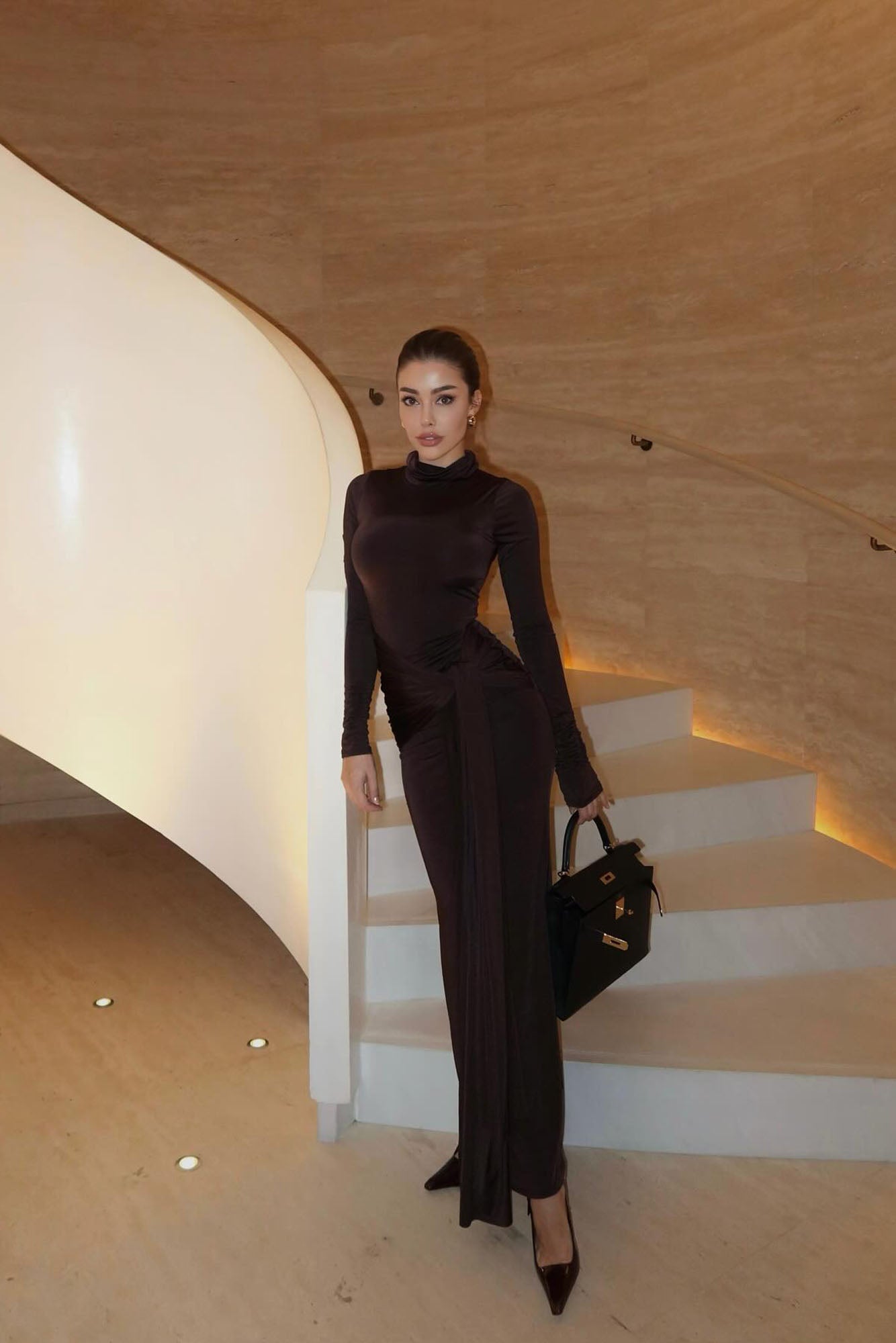 Sienna Long Sleeve Maxi Dress - Chocolate