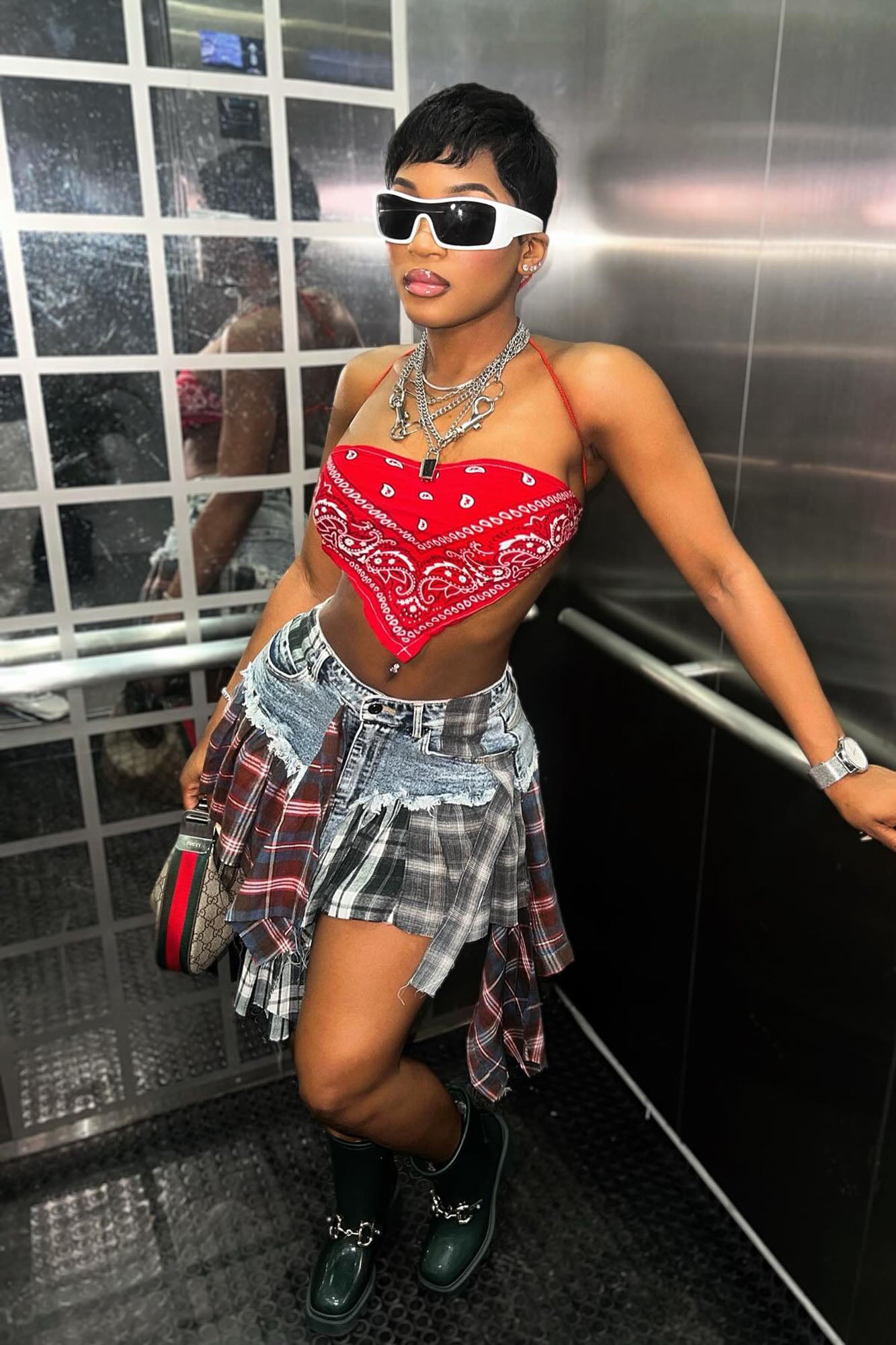 Rad In Plaid Skirt - Medium Wash