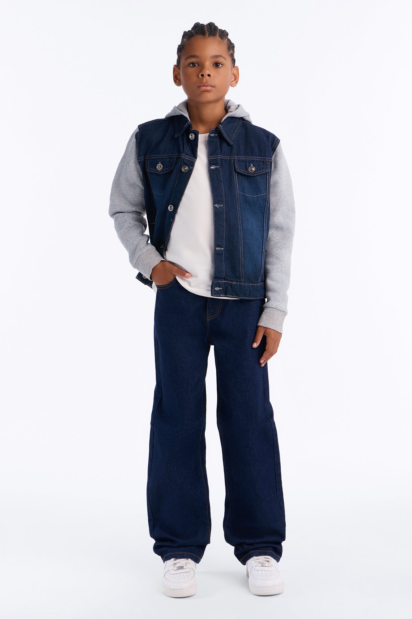Mini Know For Sure Denim And Fleece Jacket - Medium Wash