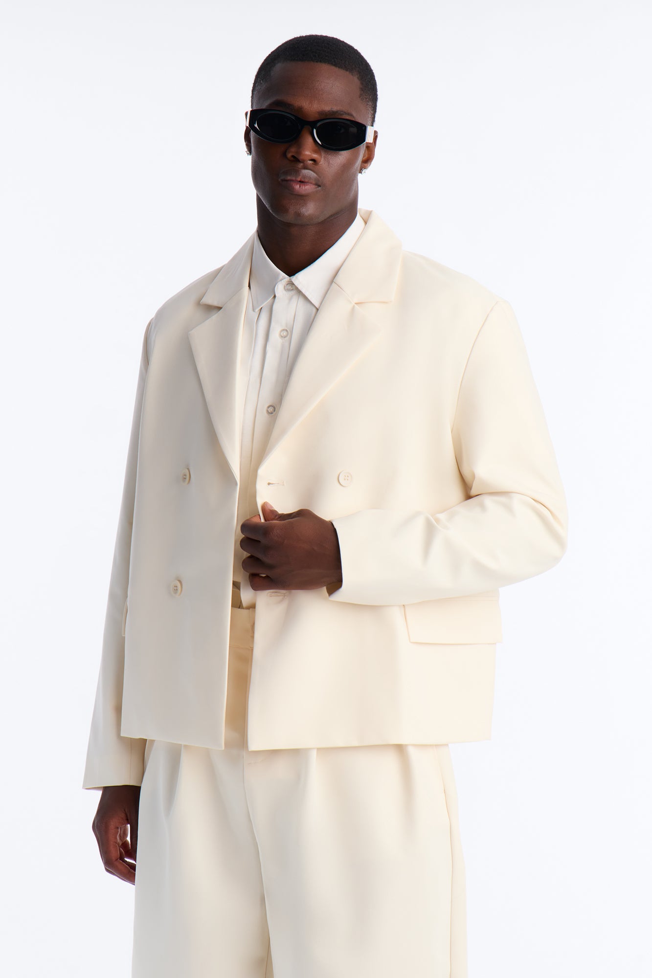 Laguna Double Breasted Cropped Blazer - Cream