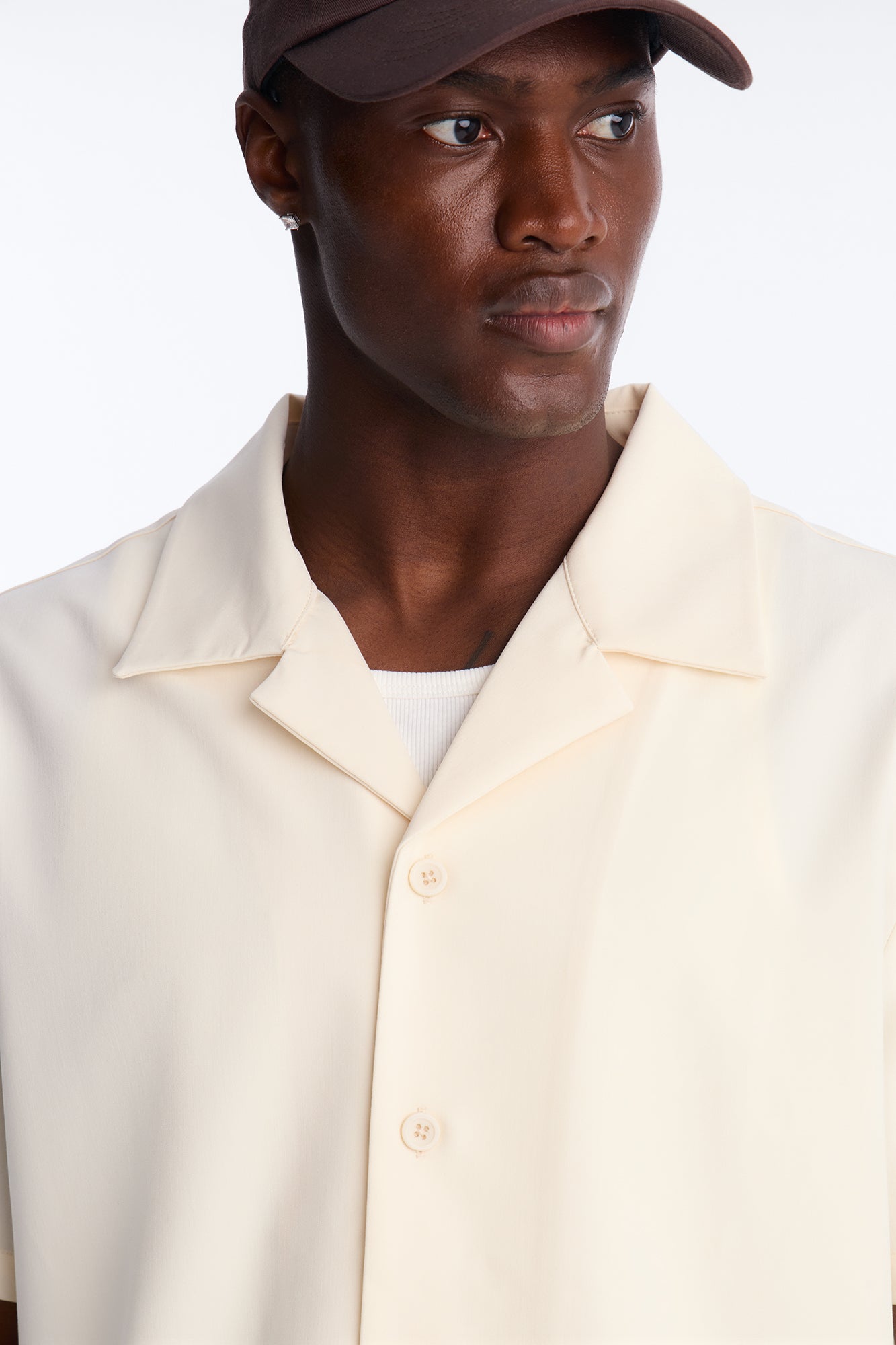 Laguna Boxy Cropped Button Up Shirt - Cream