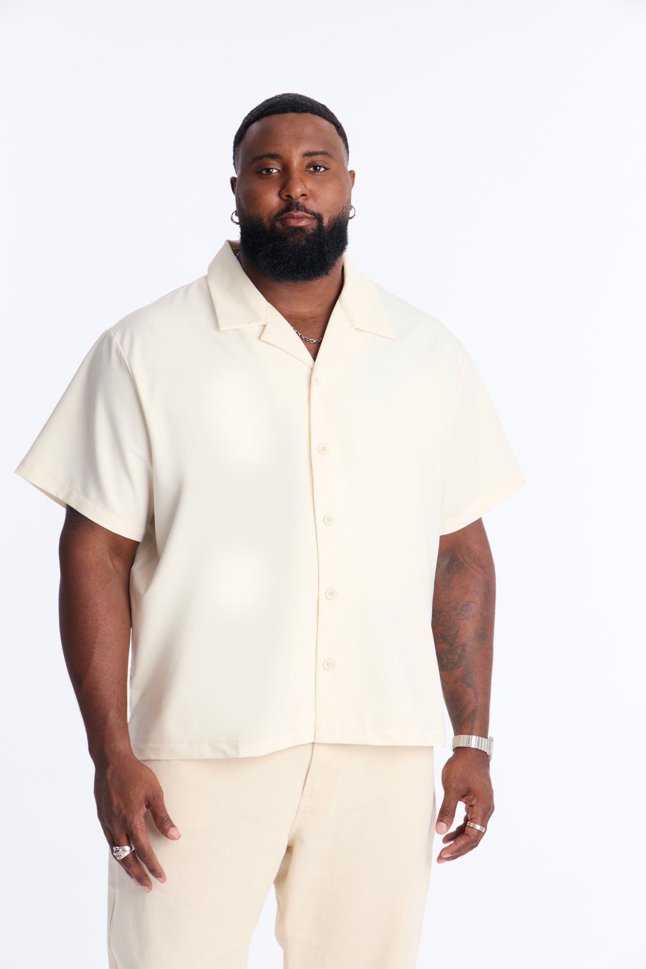 Laguna Boxy Cropped Button Up Shirt - Cream