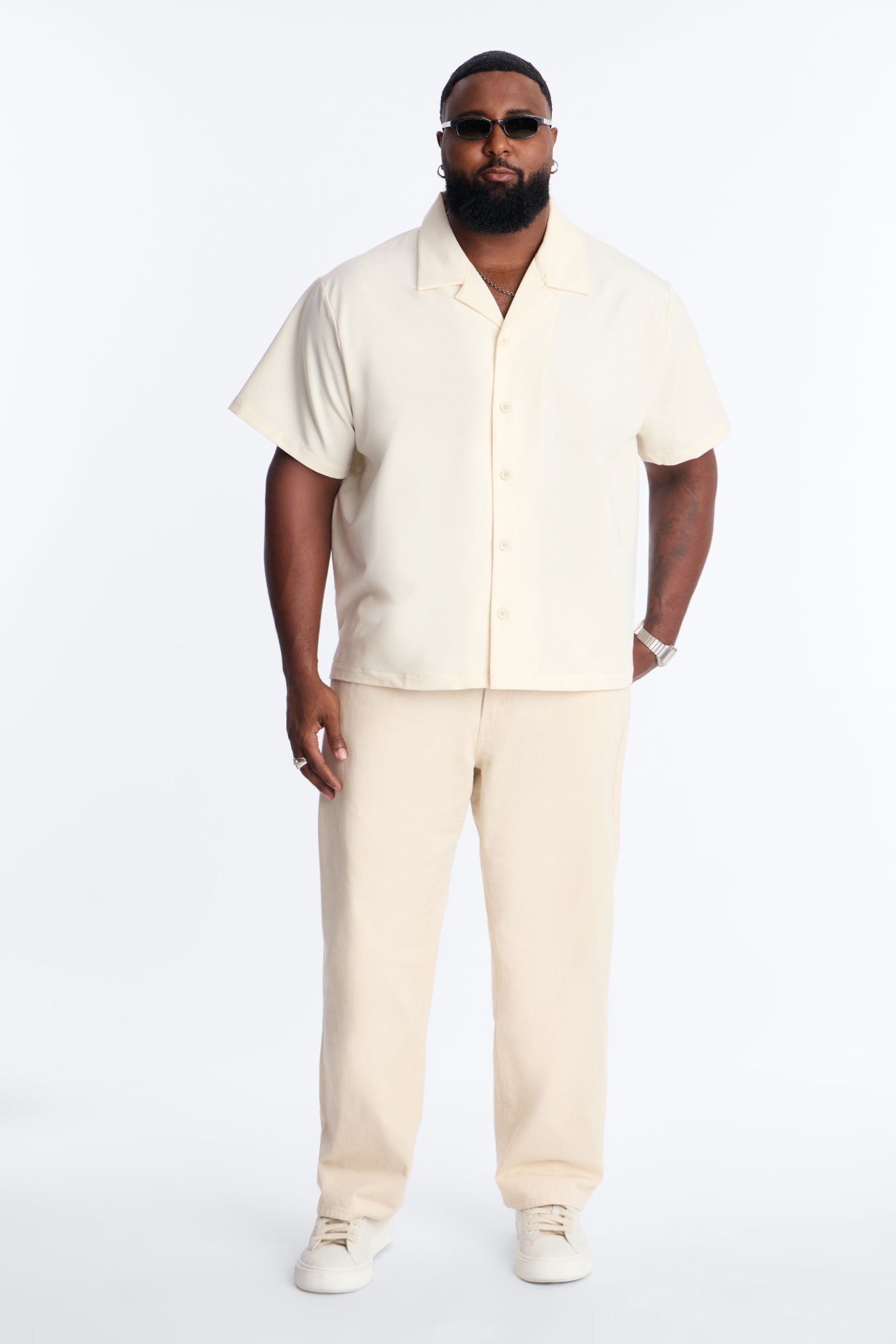 Laguna Boxy Cropped Button Up Shirt - Cream