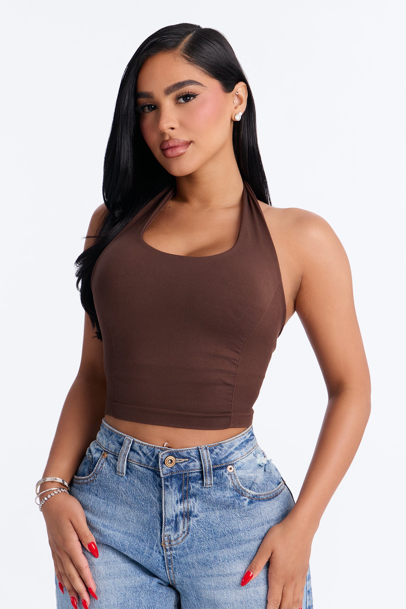Grace Seamless Double Lined Halter Top - Chocolate