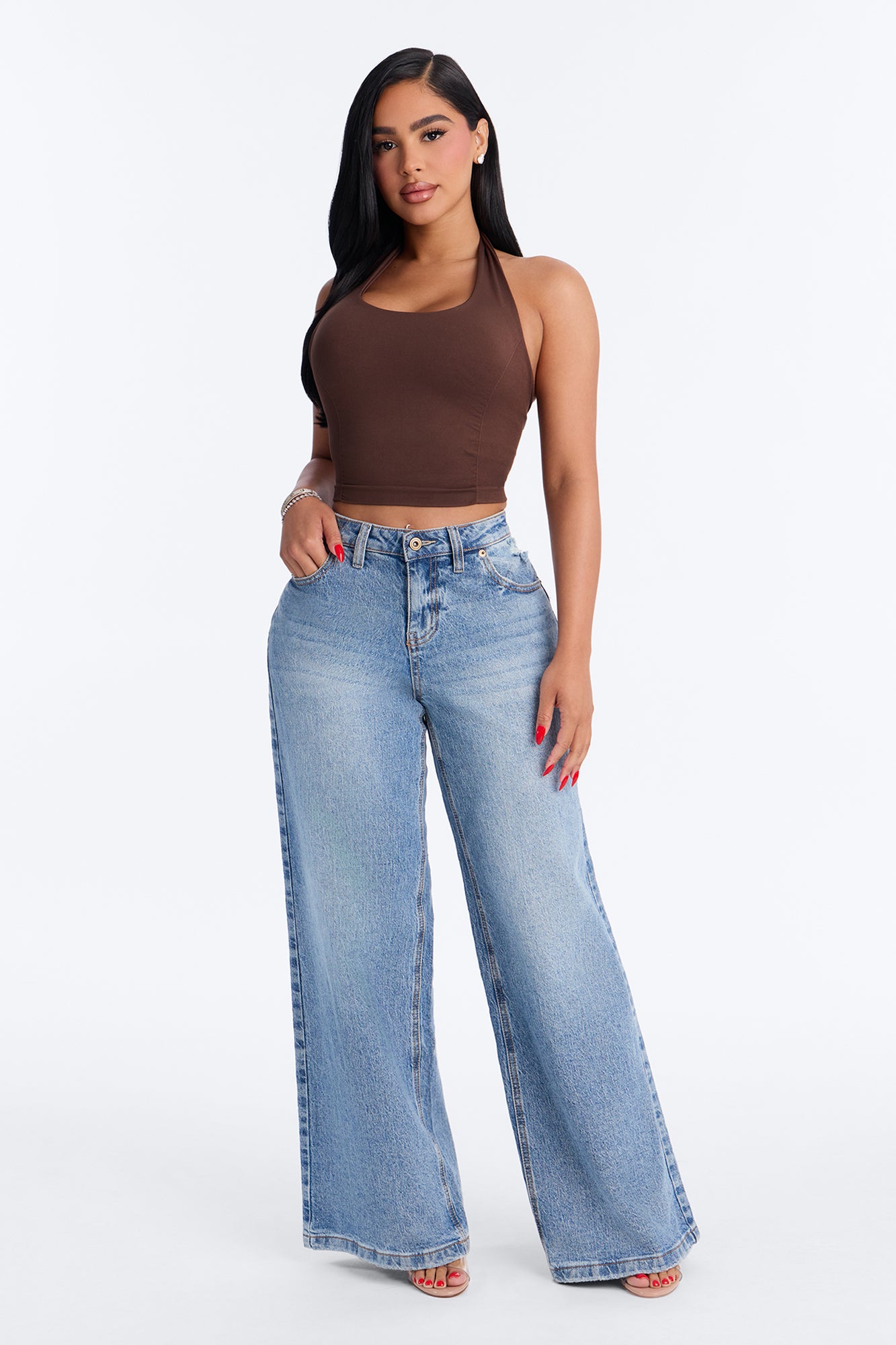 Grace Seamless Double Lined Halter Top - Chocolate