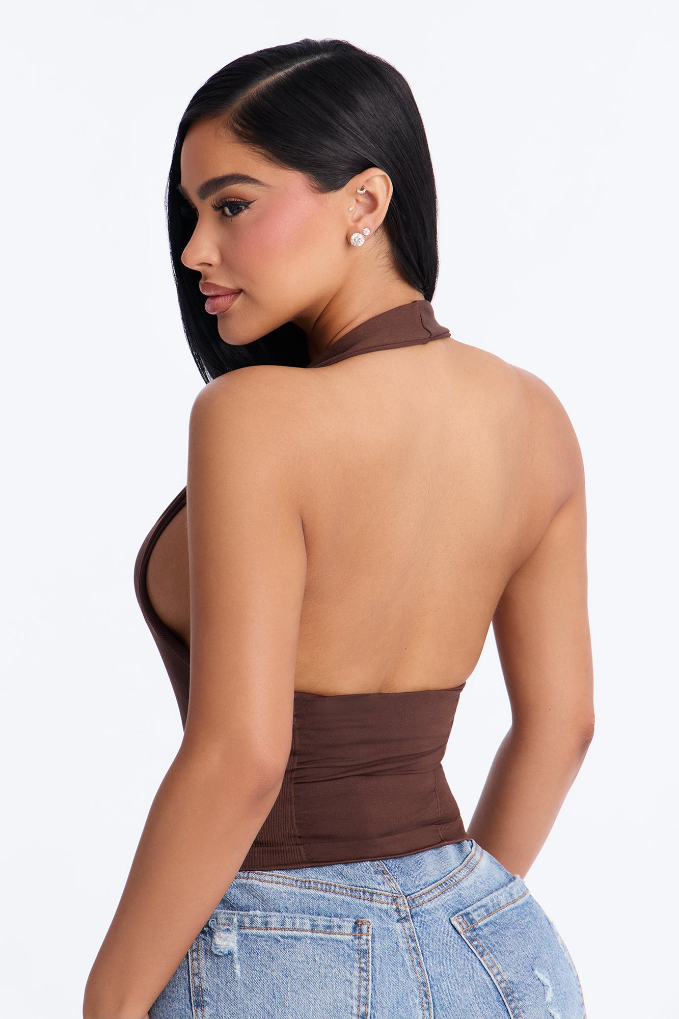 Grace Seamless Double Lined Halter Top - Chocolate