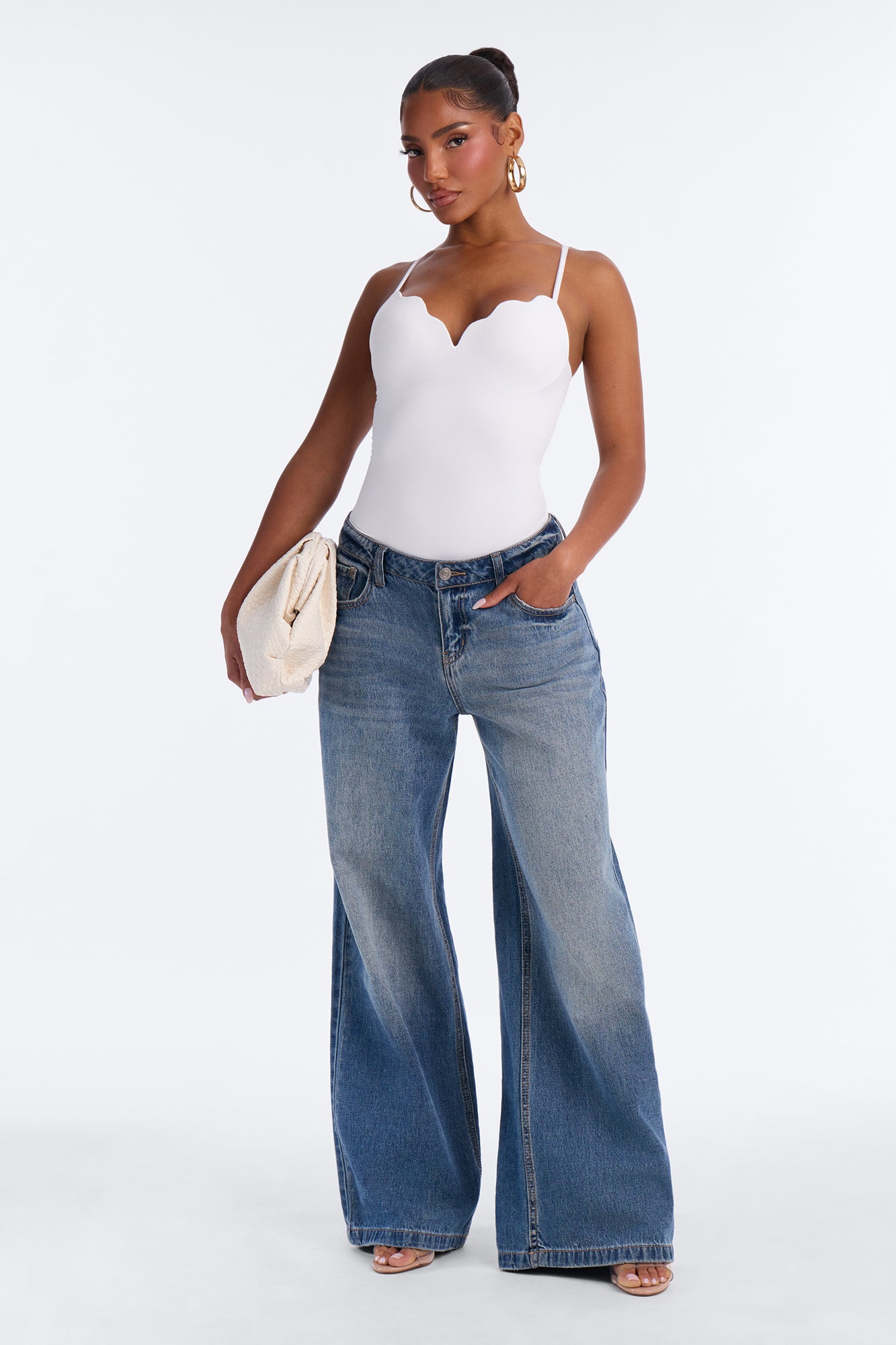 Sydney Padded Scallop Neck Seamless Bodysuit - White