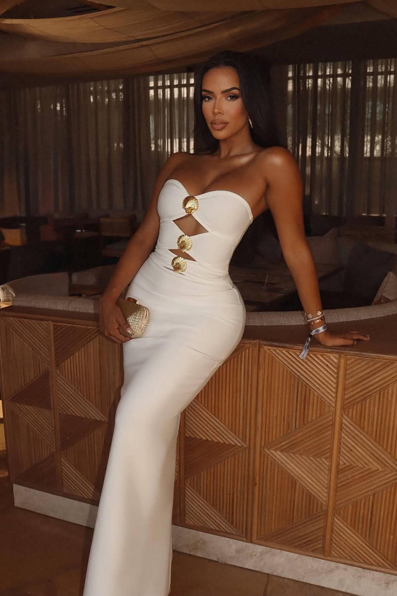 Elsa Bandage Seashell Maxi Dress - White