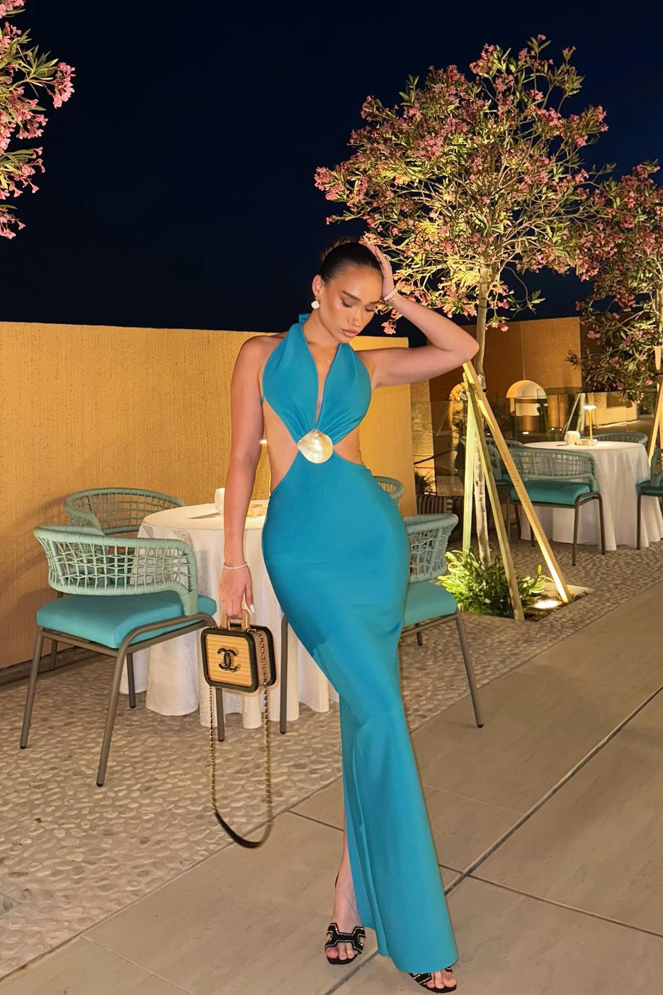 Monique Cut Out Bandage Maxi Dress - Turquoise