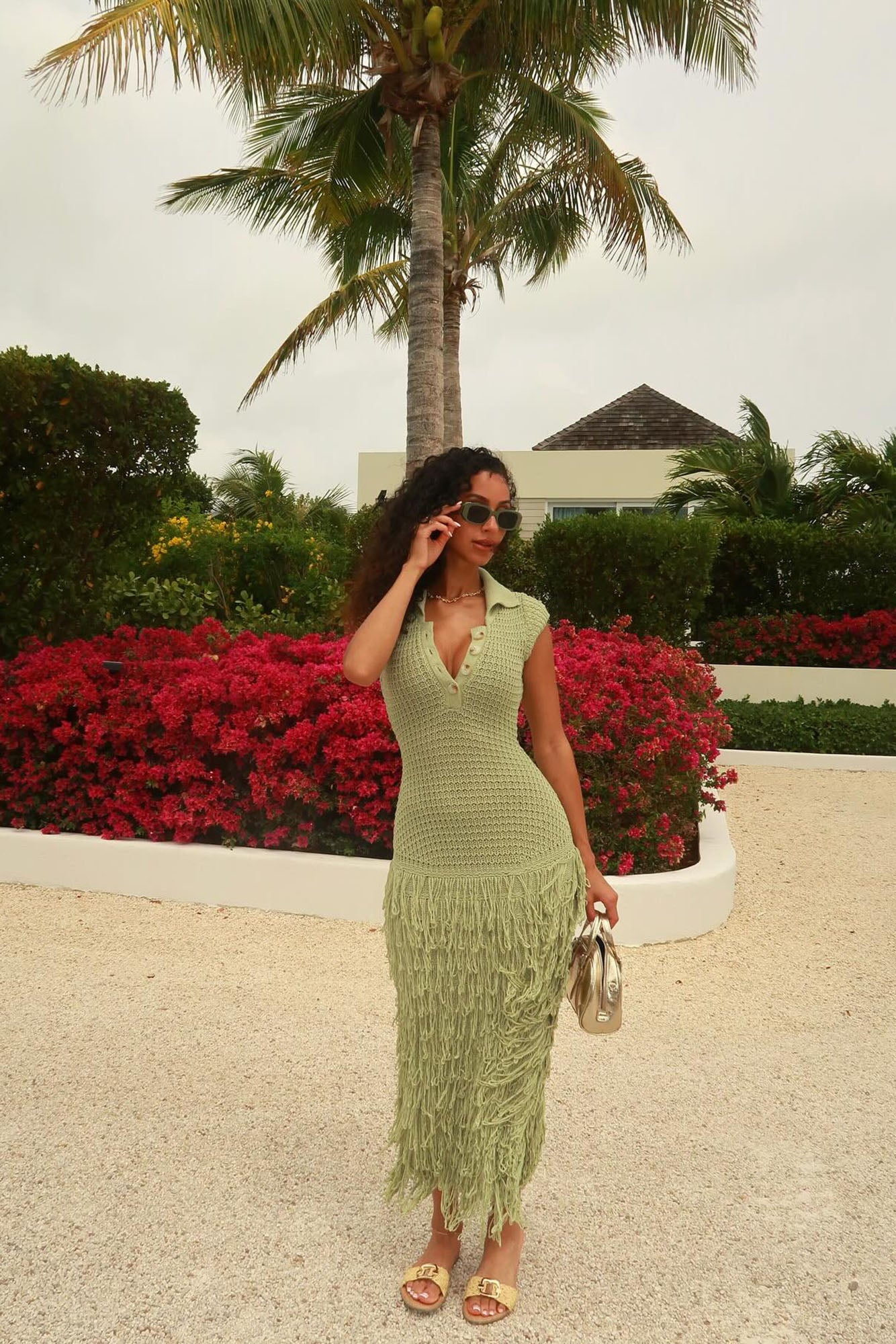 Catalina Crochet Maxi Dress - Green