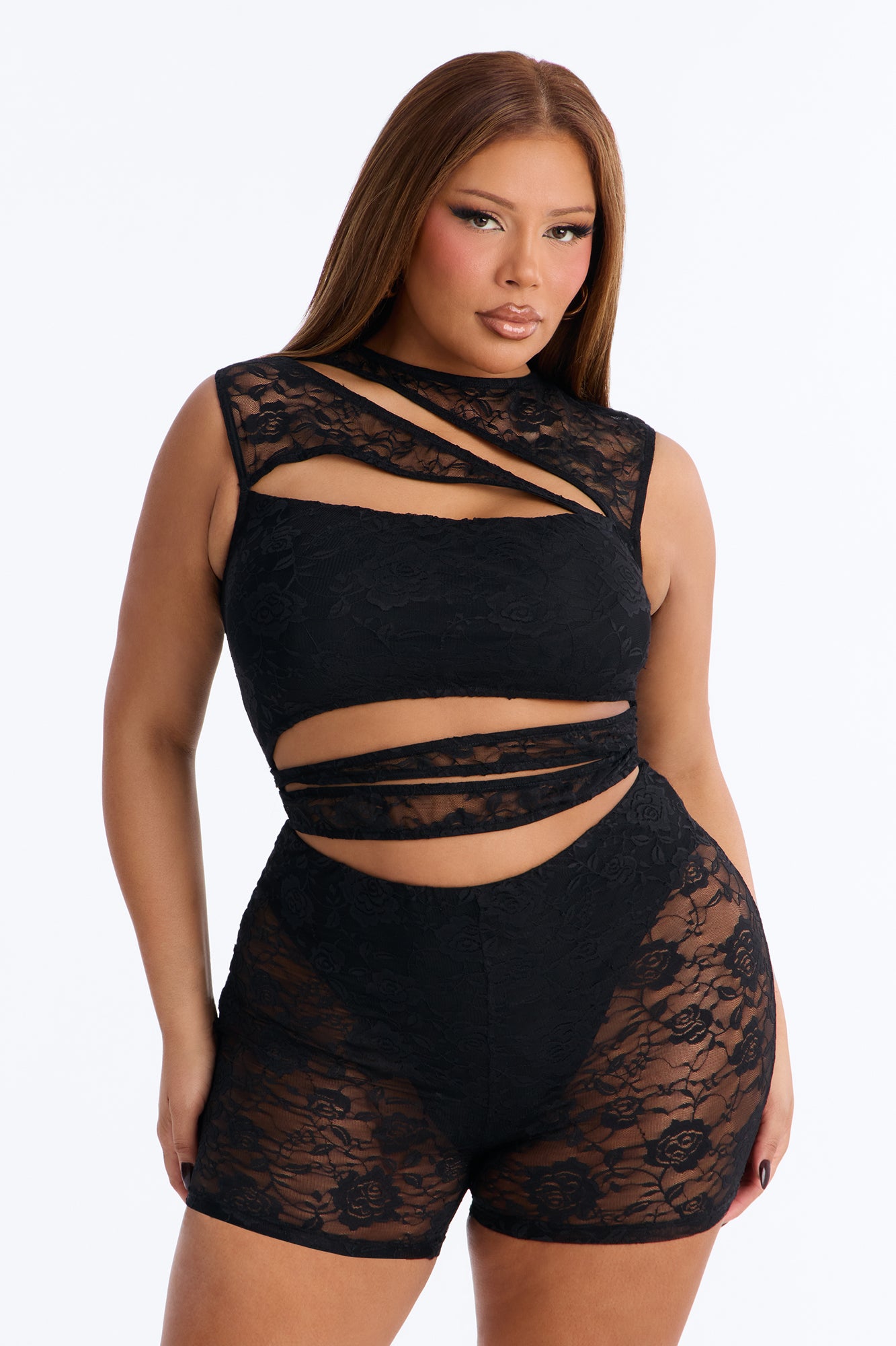 Late Night Drinks Lace Romper - Black