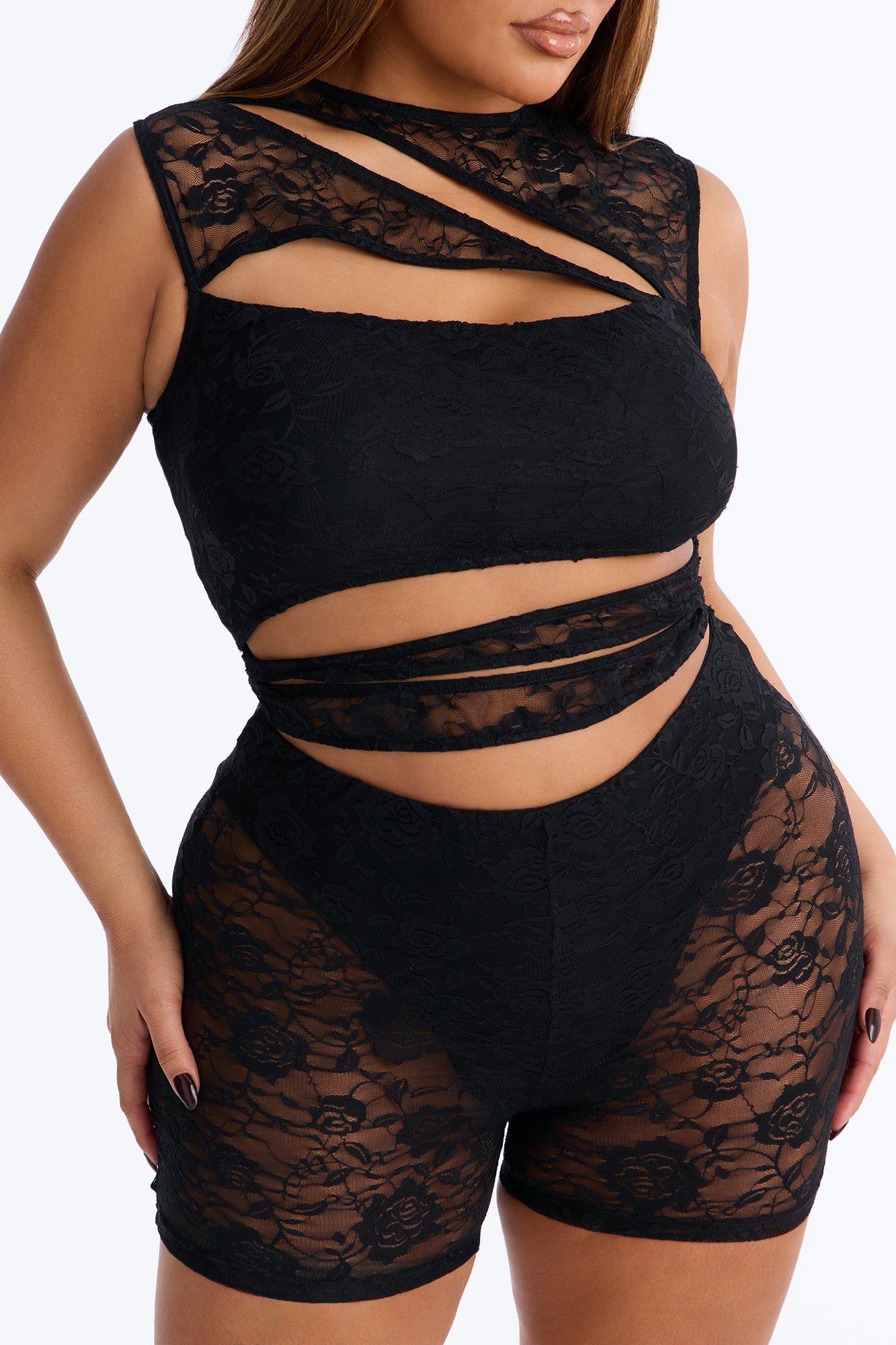 Late Night Drinks Lace Romper - Black