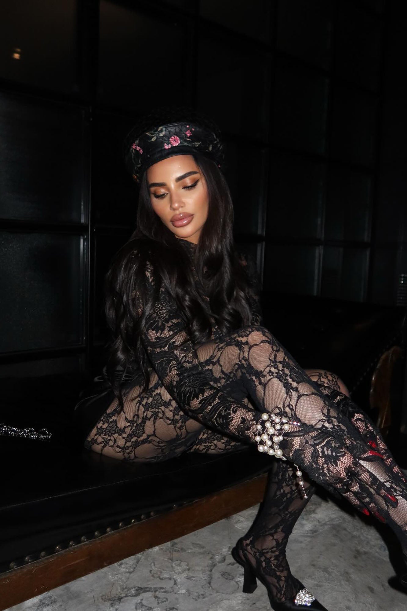 All Your Desires Sheer Lace Tights - Black