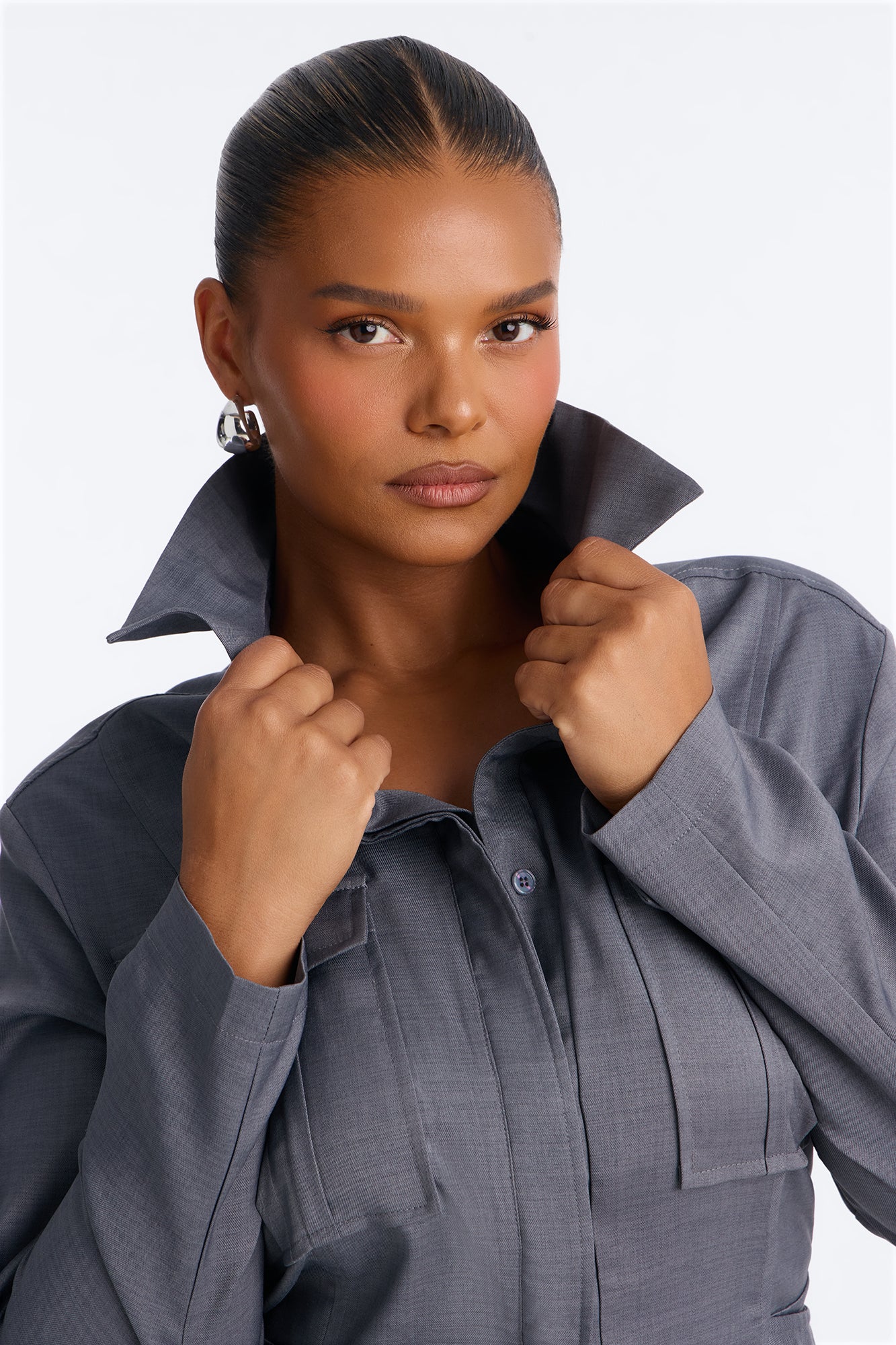 Professional Vibes Wide Leg Jumpsuit - Charcoal
