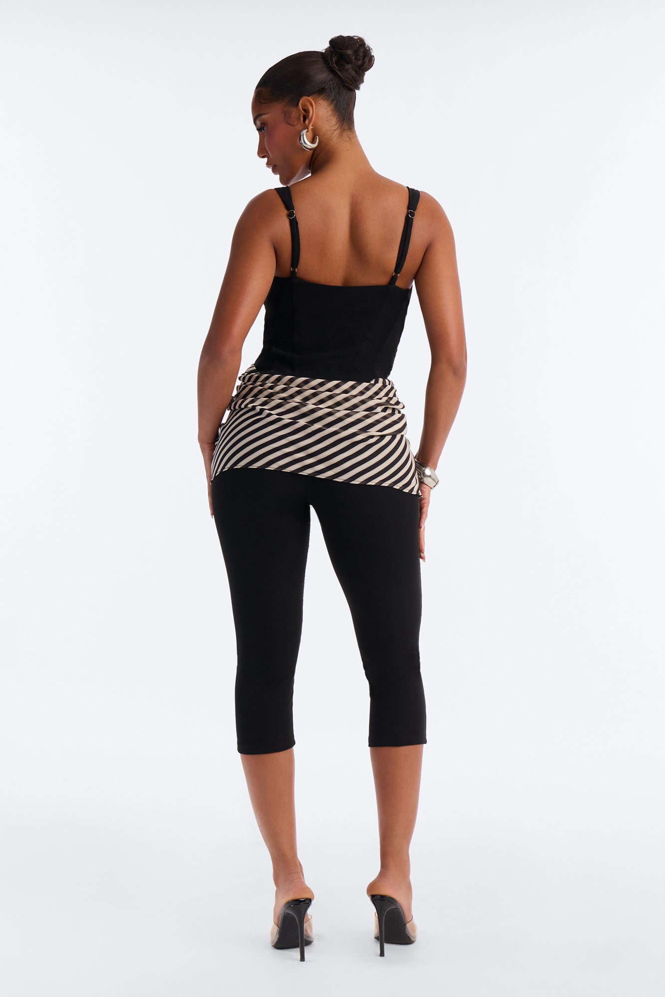 Kendall Ribbed Draped Skirt Capri Jumpsuit - Black