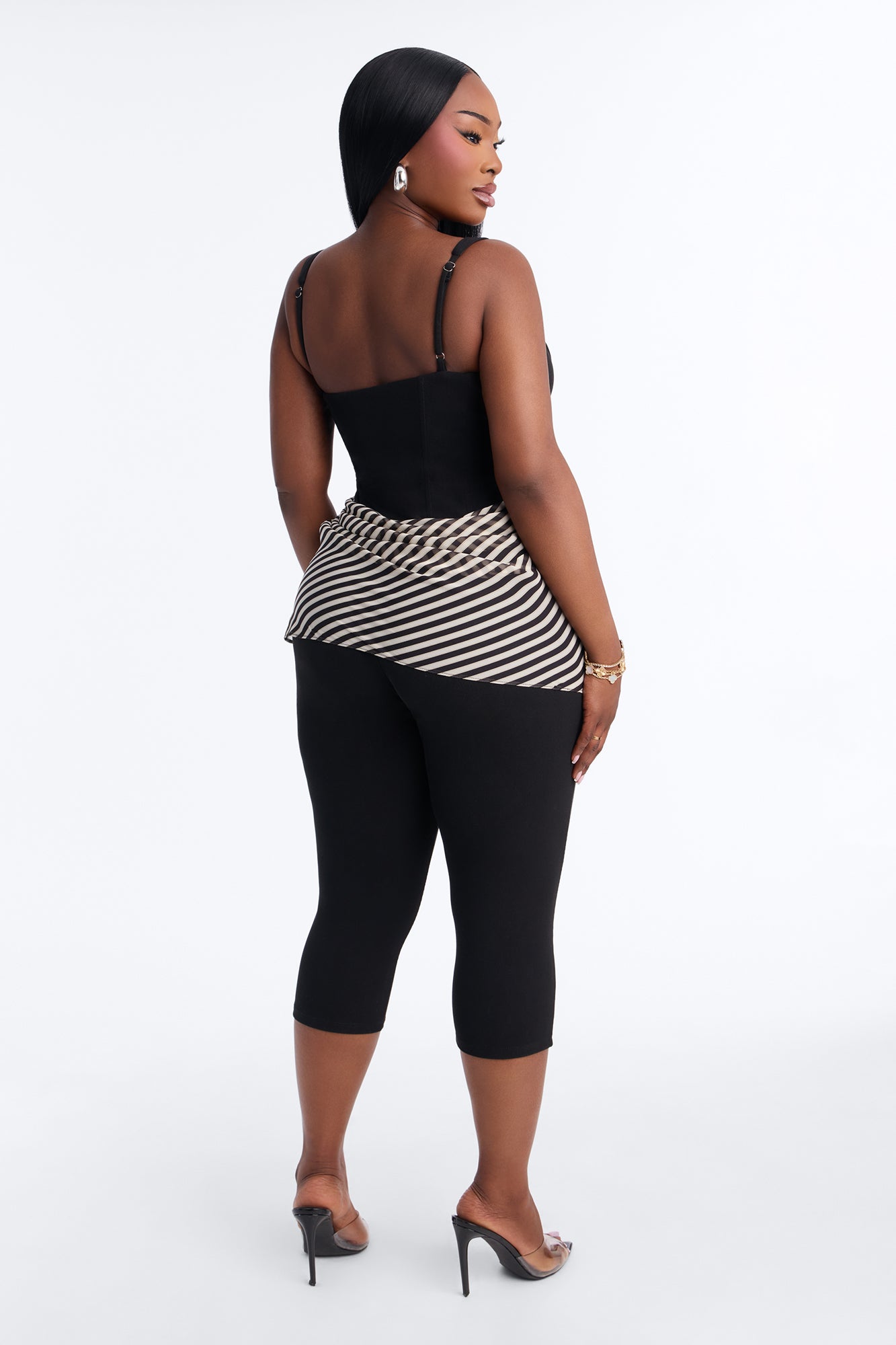 Kendall Ribbed Draped Skirt Capri Jumpsuit - Black