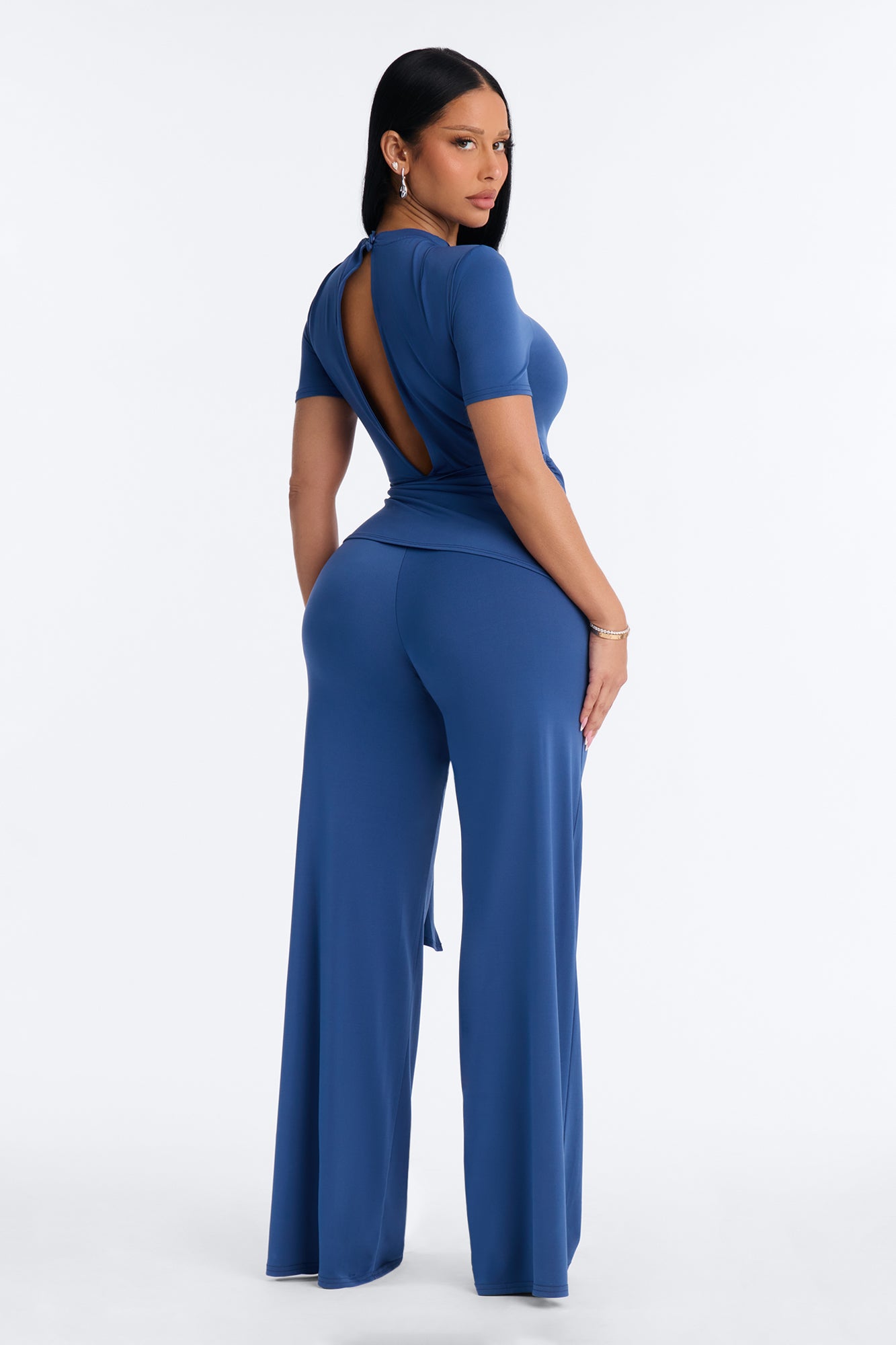 Modern Grace Draped Wide Leg Jumpsuit - Navy