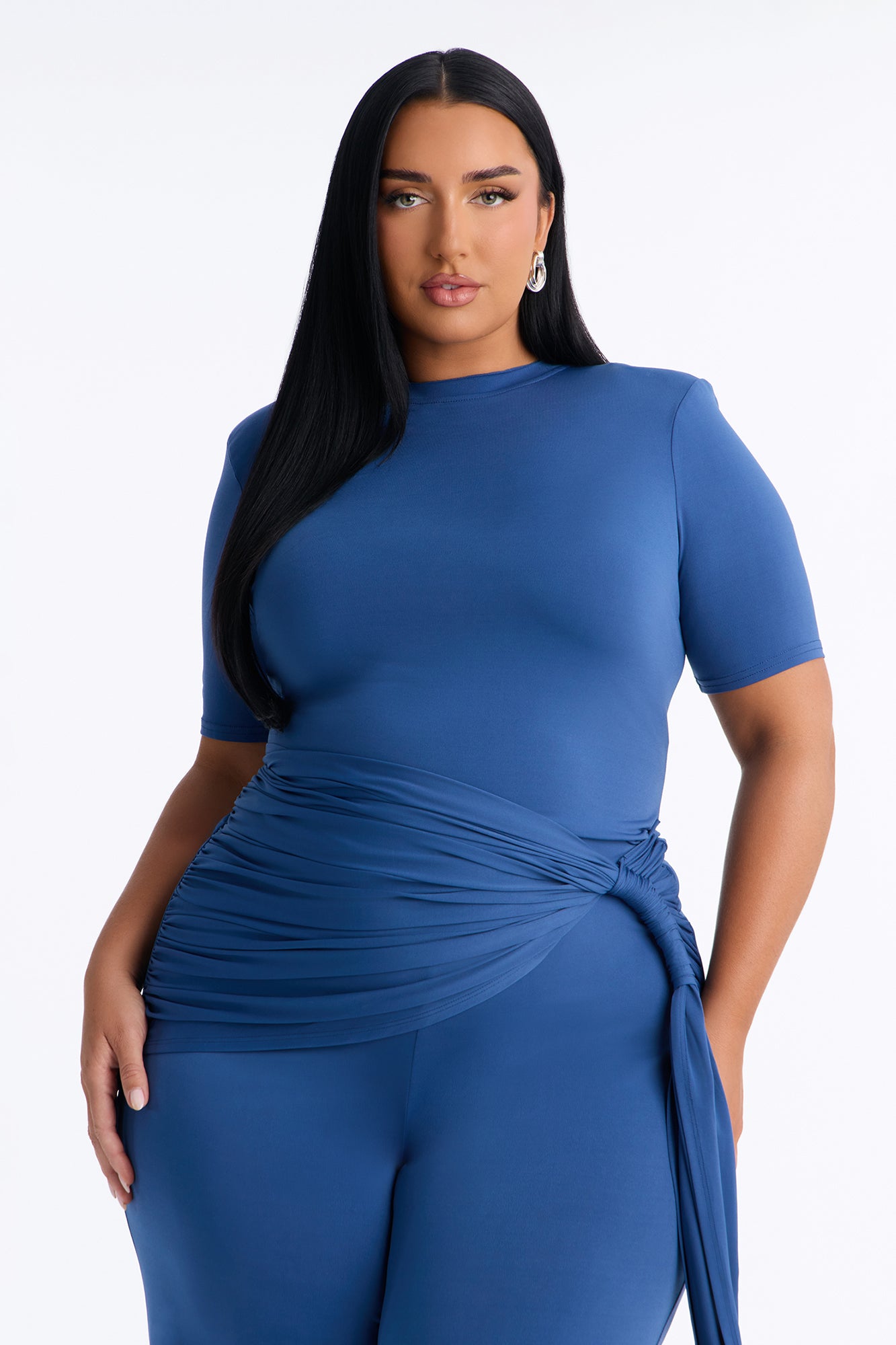 Modern Grace Draped Wide Leg Jumpsuit - Navy