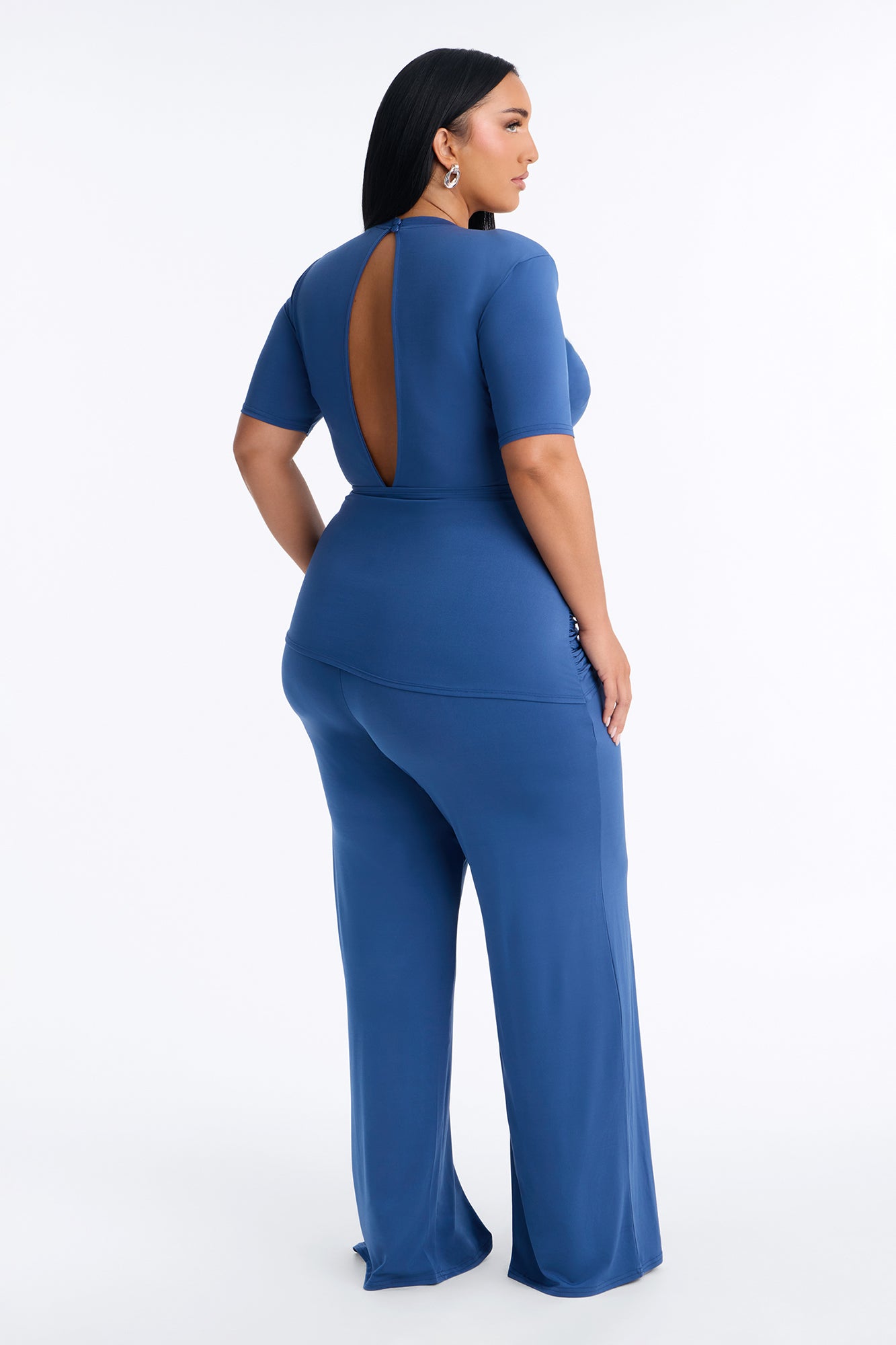 Modern Grace Draped Wide Leg Jumpsuit - Navy