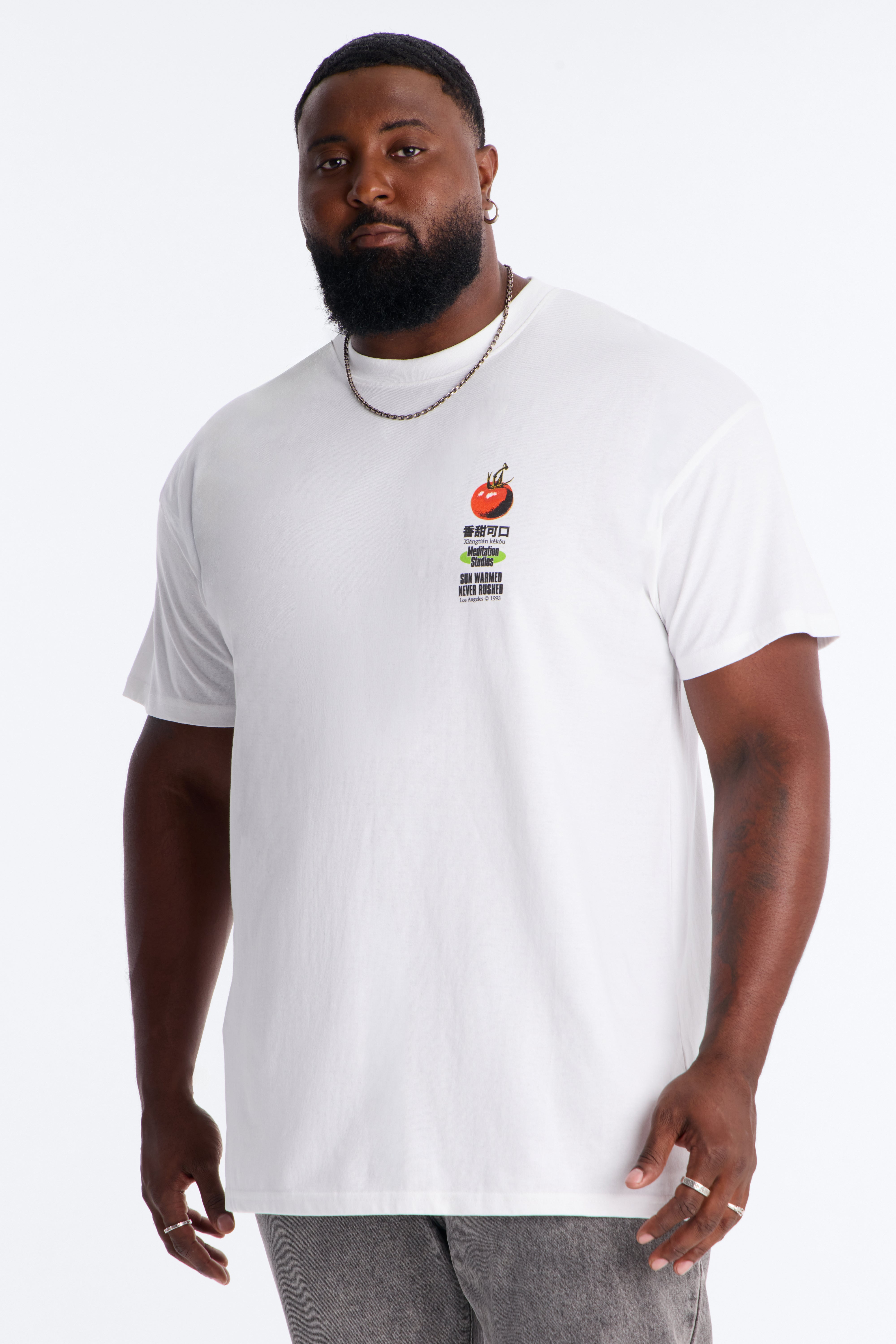 Sun Warmed Tomato Oversized Short Sleeve Tee - White