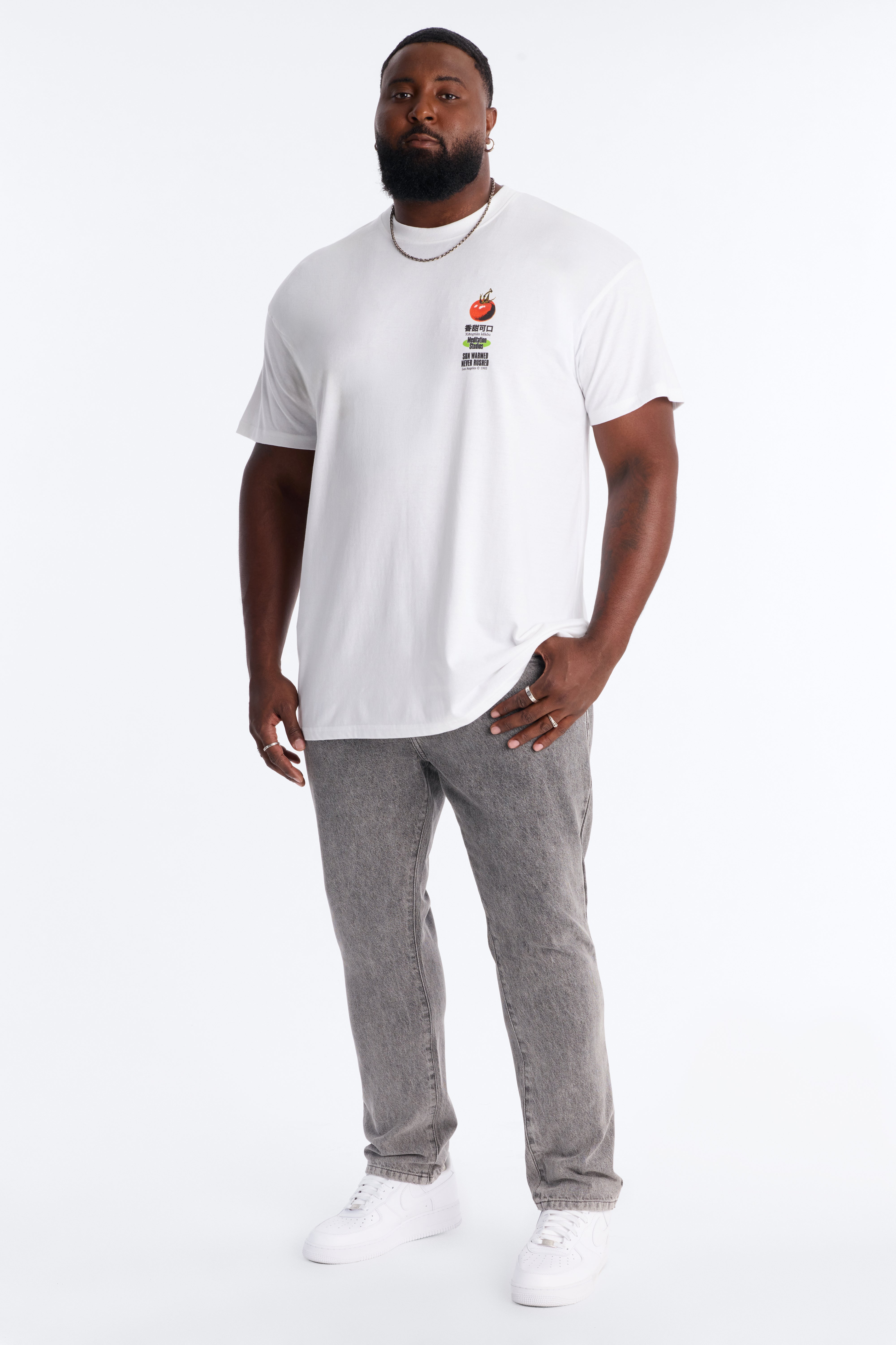 Sun Warmed Tomato Oversized Short Sleeve Tee - White