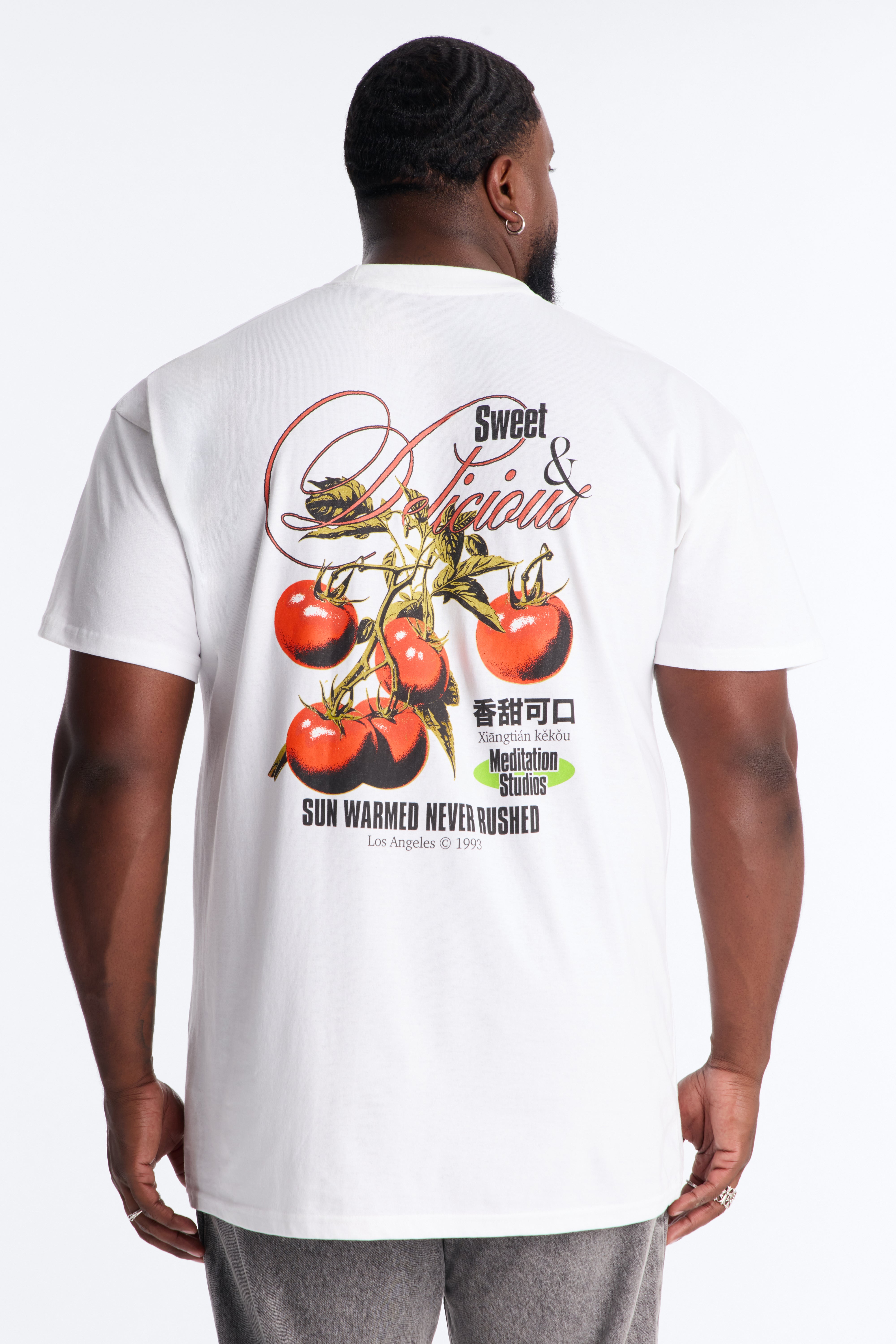Sun Warmed Tomato Oversized Short Sleeve Tee - White