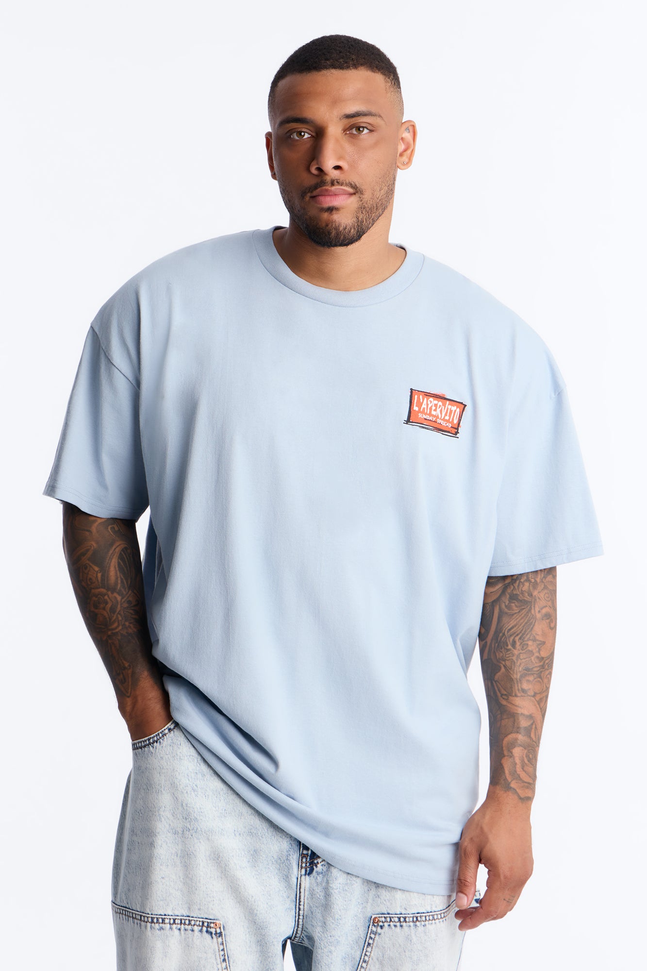 Milano Table Array Oversized Short Sleeve Tee - Light Blue