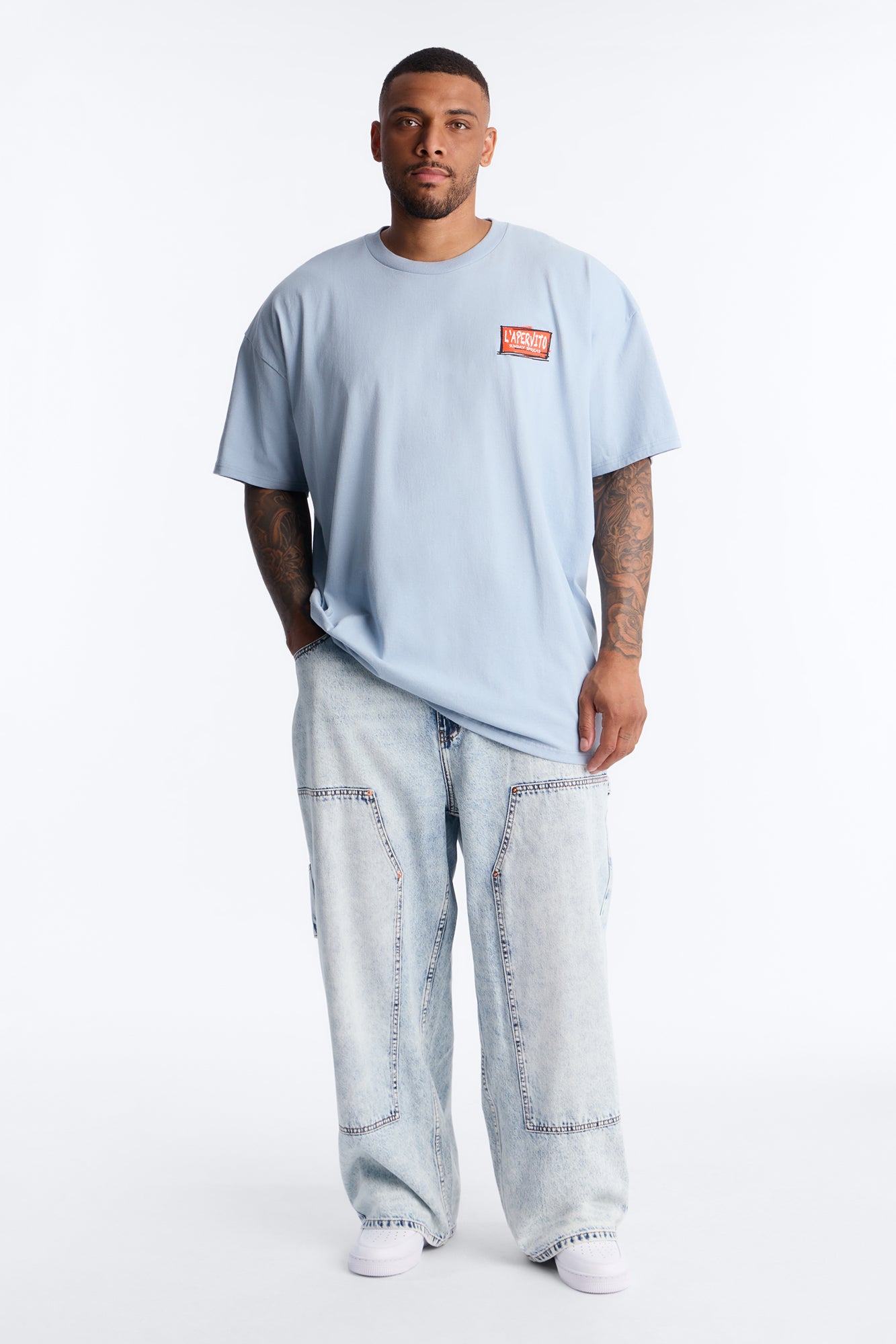 Milano Table Array Oversized Short Sleeve Tee - Light Blue
