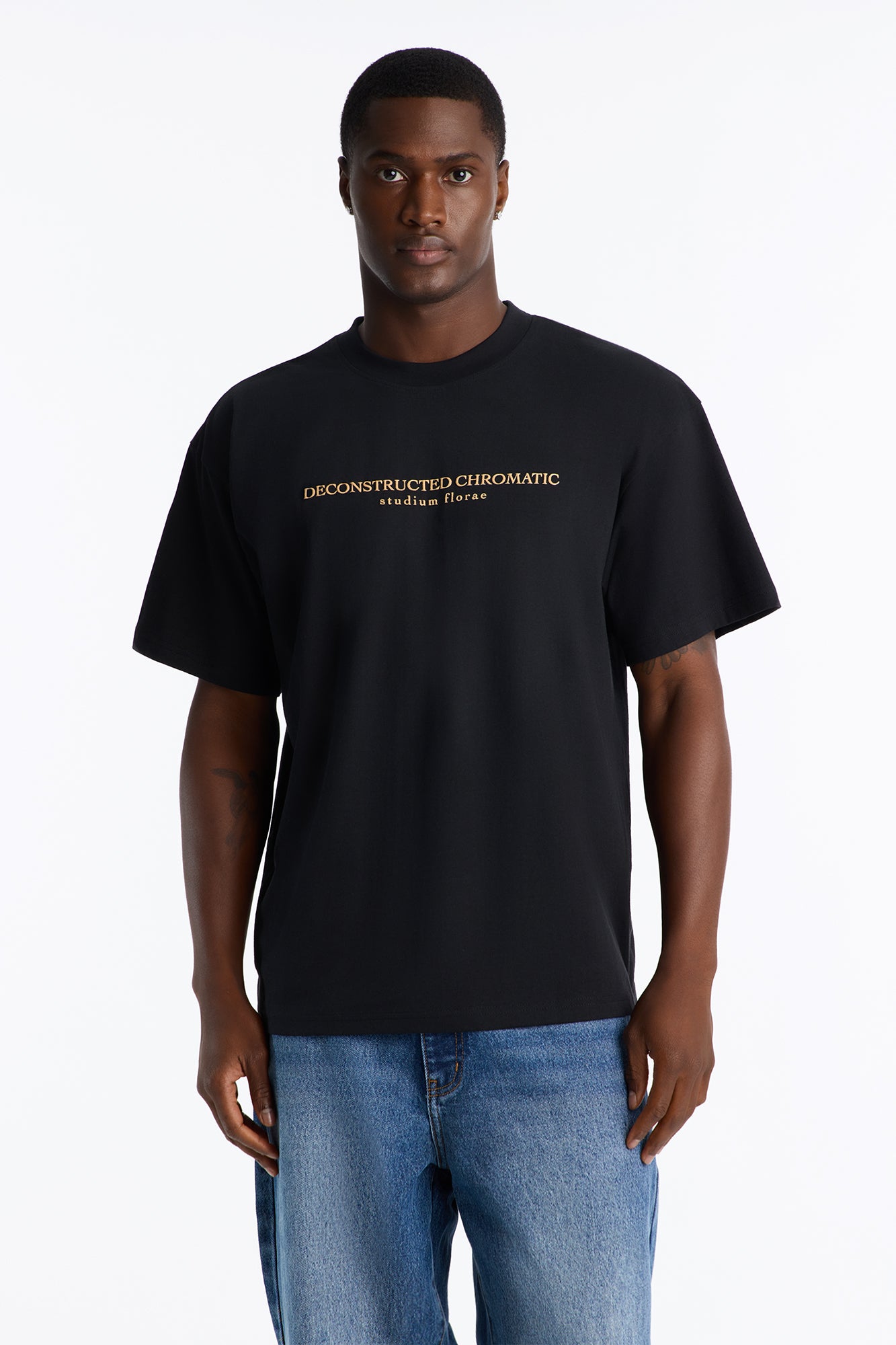Deconstructed Chromatic Flowers Oversized Short Sleeve Tee - Black