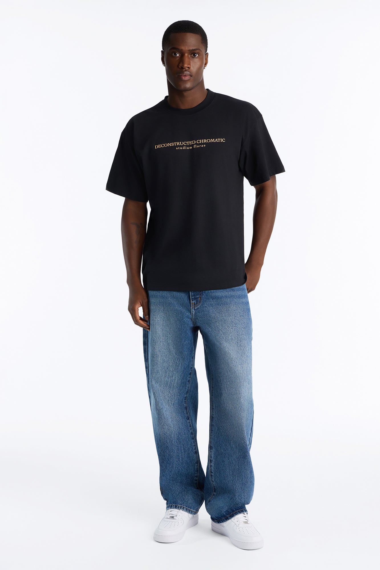 Deconstructed Chromatic Flowers Oversized Short Sleeve Tee - Black