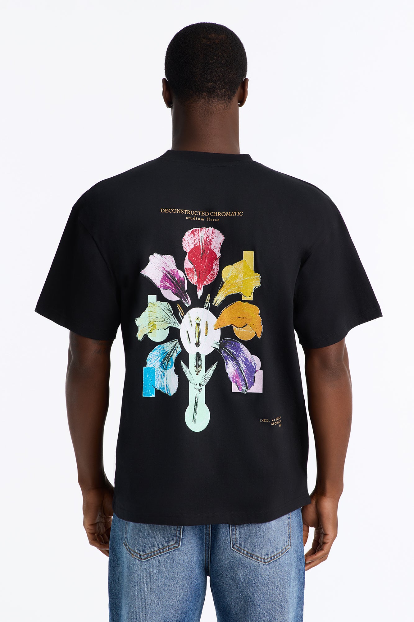Deconstructed Chromatic Flowers Oversized Short Sleeve Tee - Black