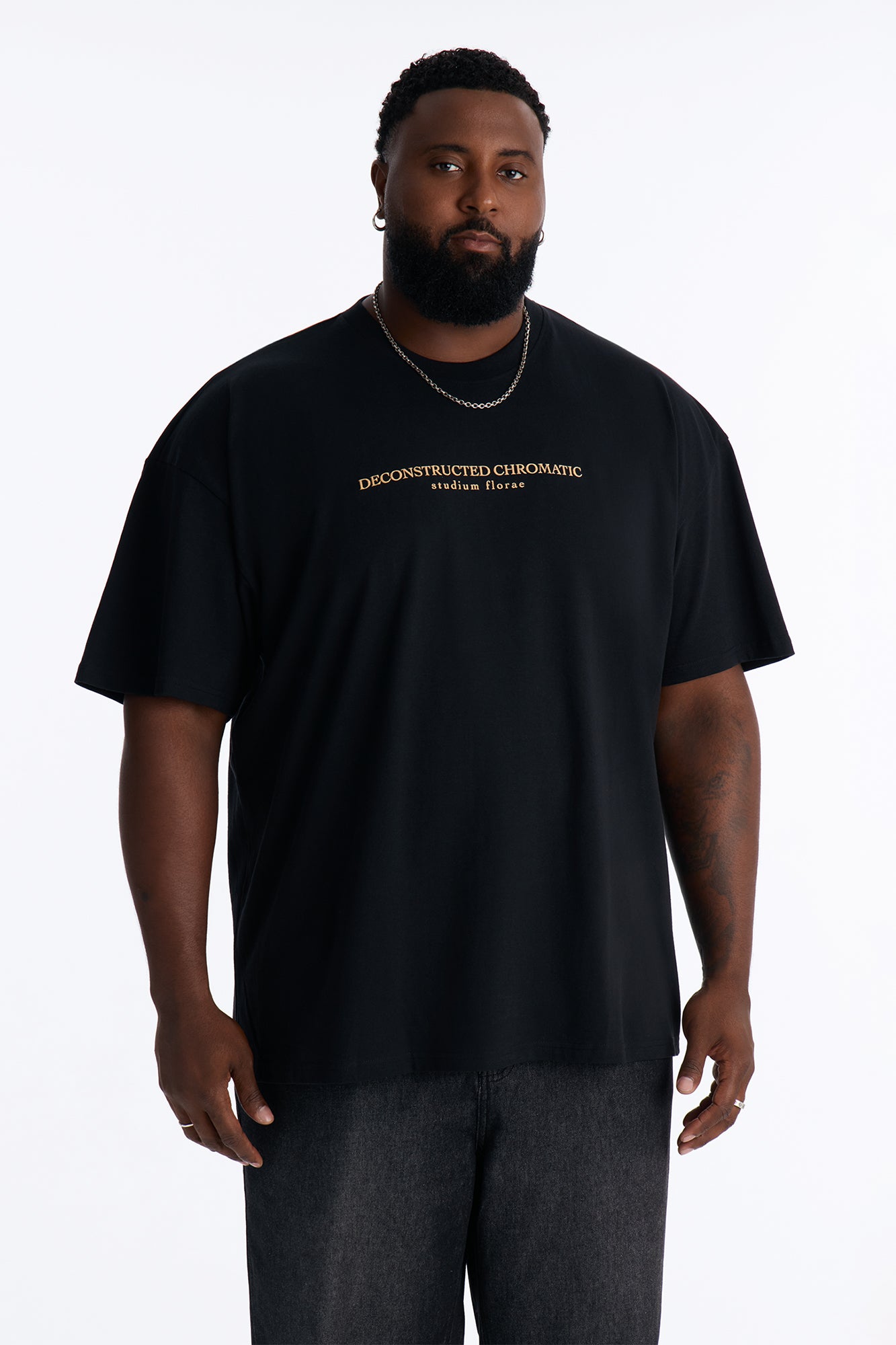 Deconstructed Chromatic Flowers Oversized Short Sleeve Tee - Black