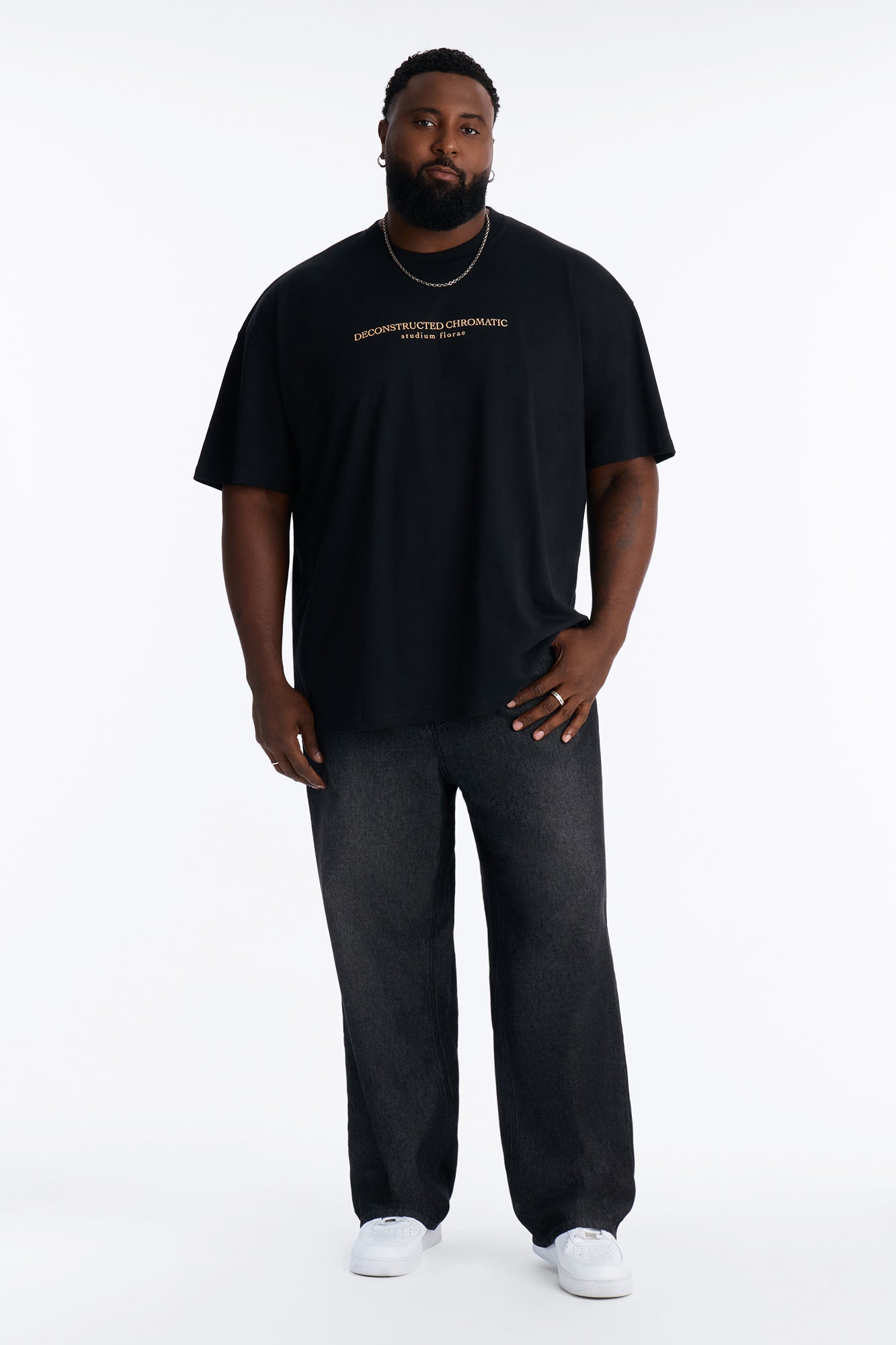 Deconstructed Chromatic Flowers Oversized Short Sleeve Tee - Black