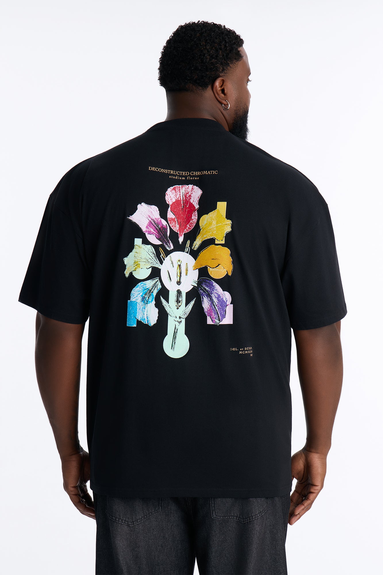 Deconstructed Chromatic Flowers Oversized Short Sleeve Tee - Black