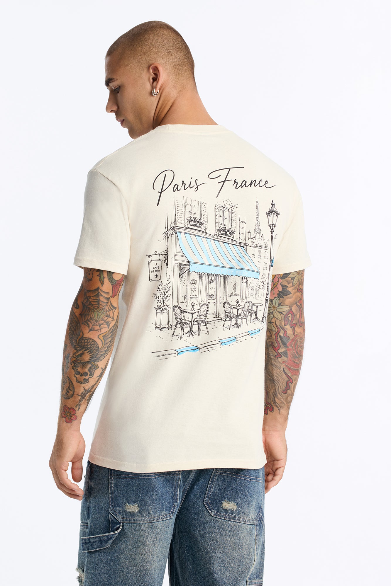 Paris France Cafe De Reve Oversized Short Sleeve Tee - Natural